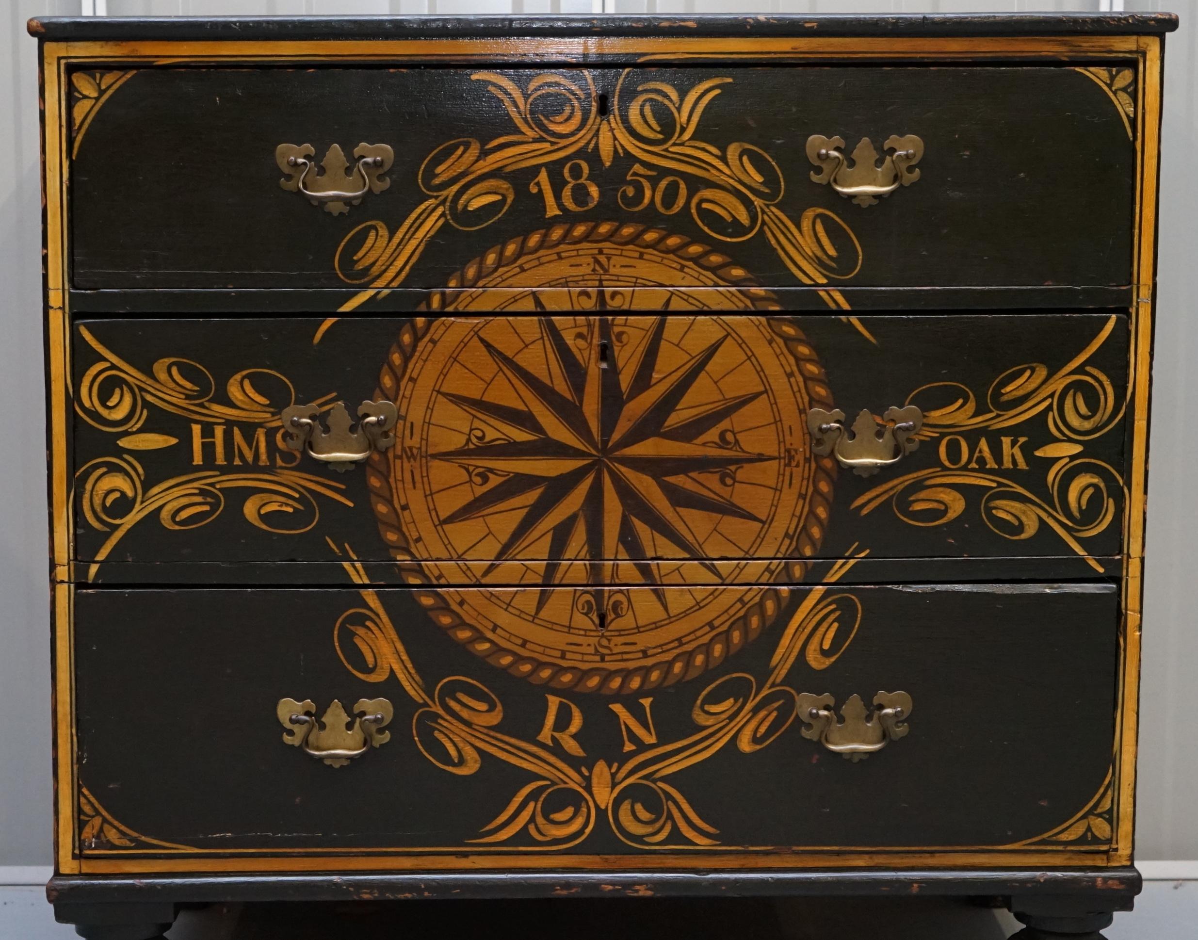 Victorian Made from the Timber of Hms Royal Oak Naval Ship Hand Painted Chest of Drawers