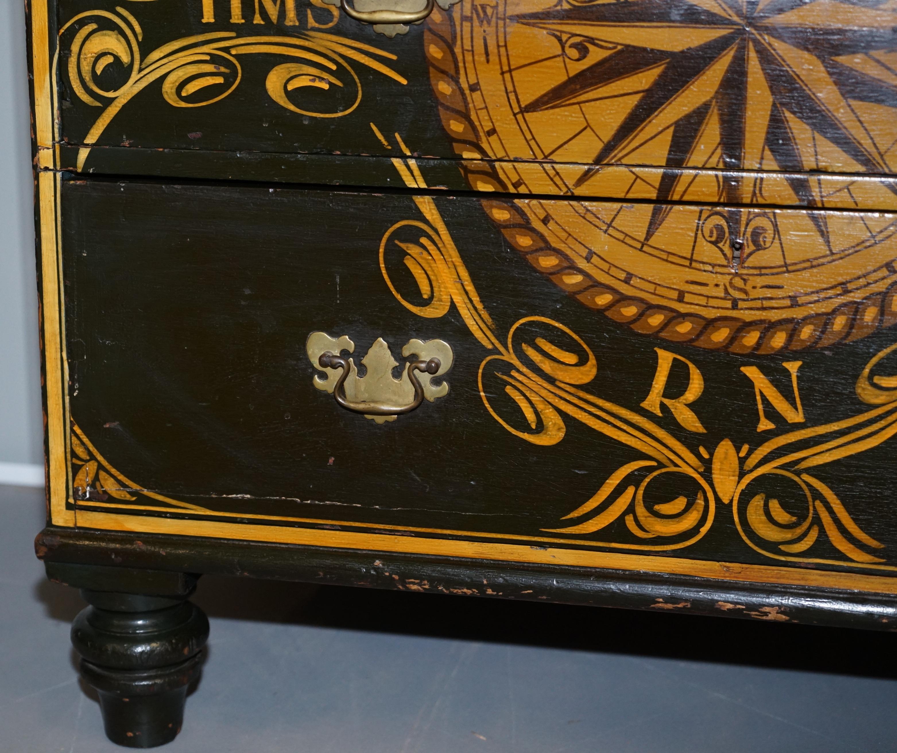English Made from the Timber of Hms Royal Oak Naval Ship Hand Painted Chest of Drawers