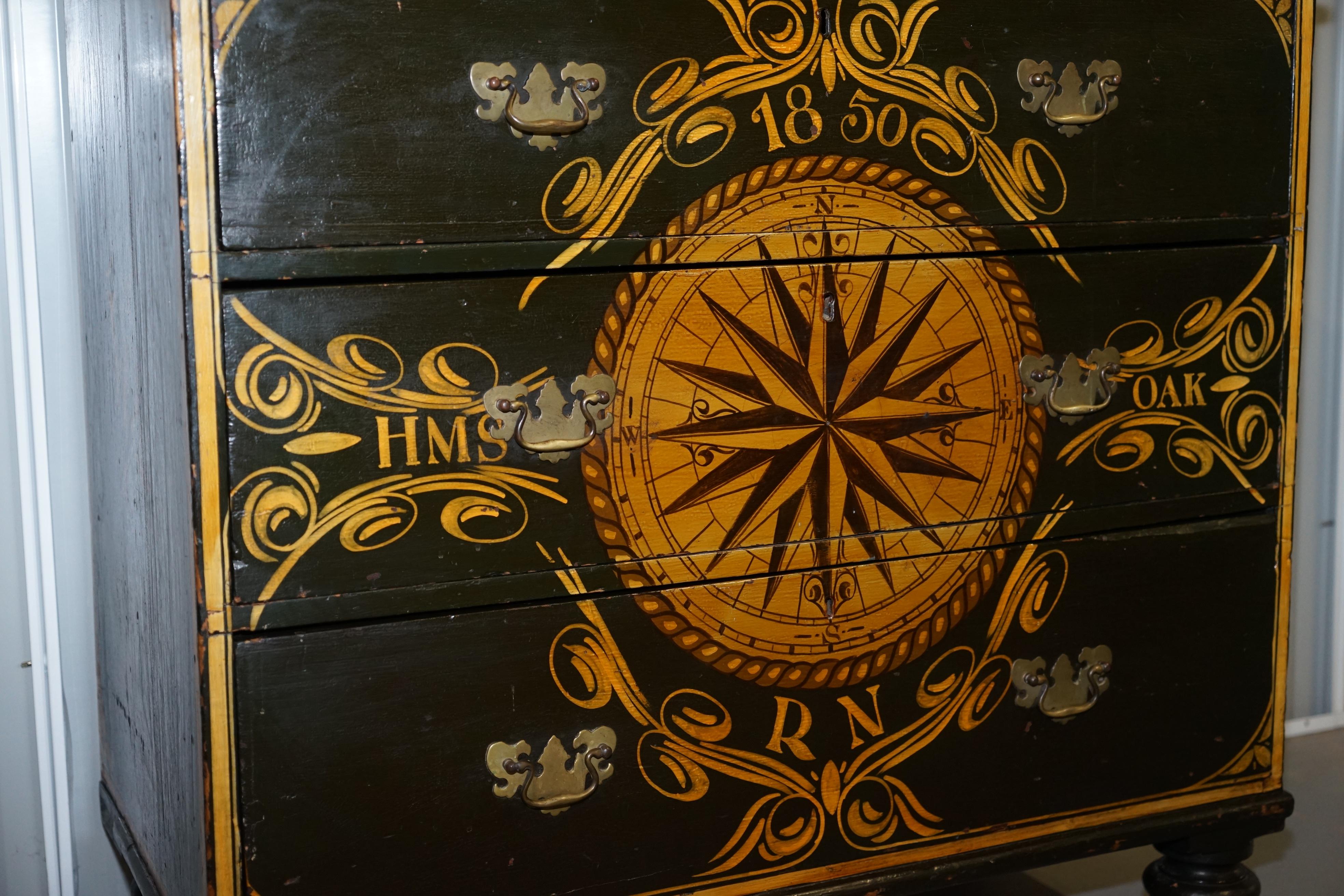 Wood Made from the Timber of Hms Royal Oak Naval Ship Hand Painted Chest of Drawers