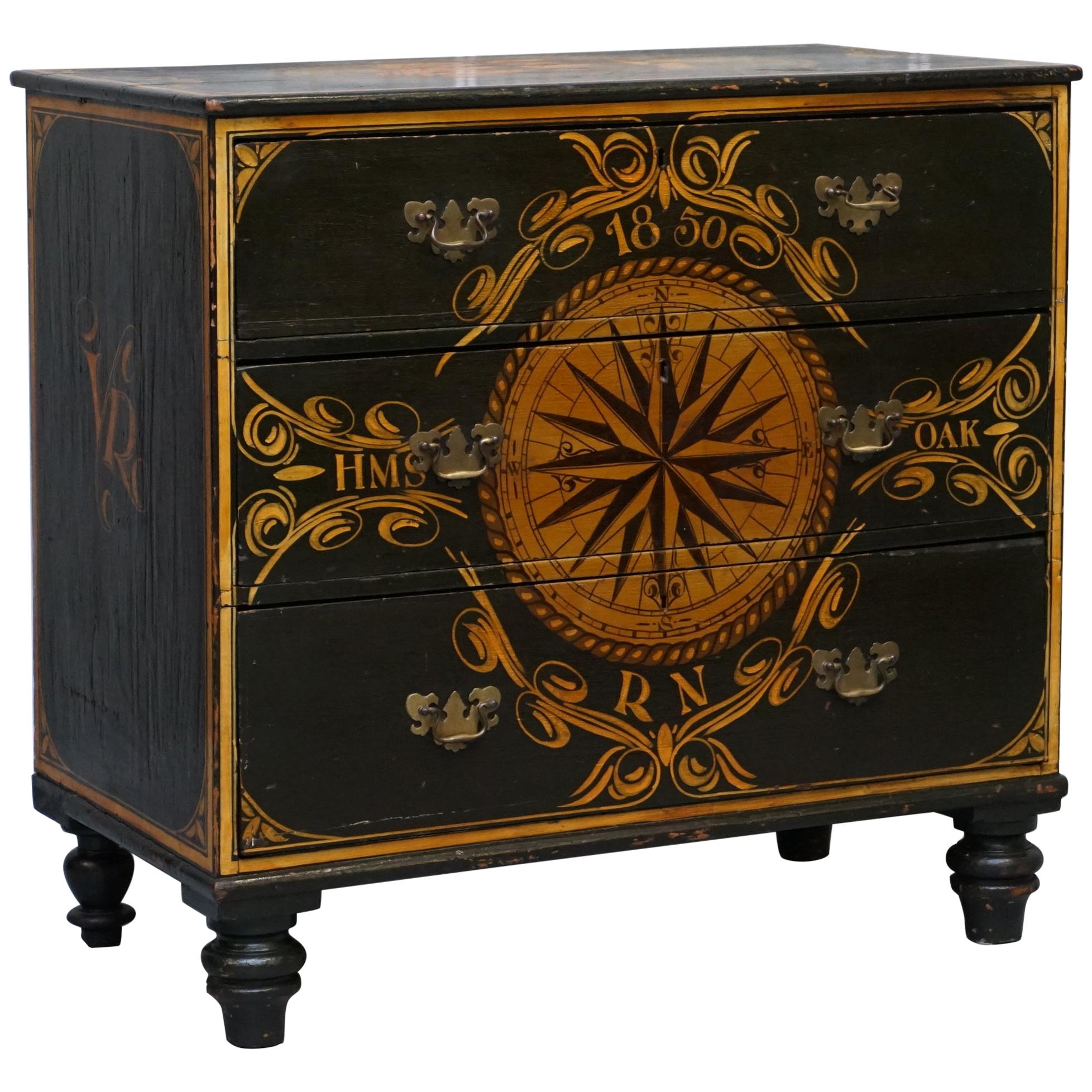 Made from the Timber of Hms Royal Oak Naval Ship Hand Painted Chest of Drawers