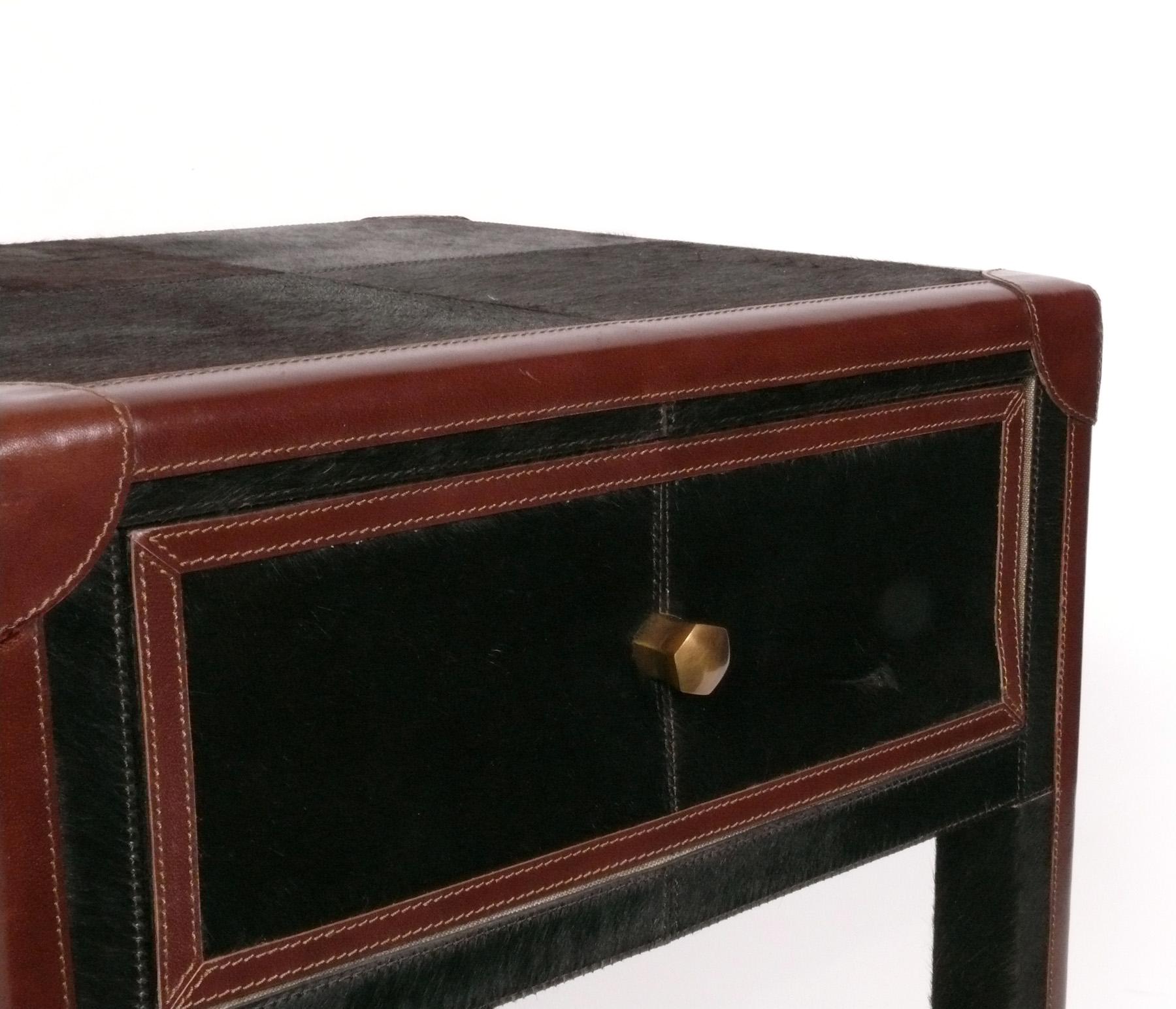 American Made Goods Cowhide and Leather Nightstand or End Table For Sale