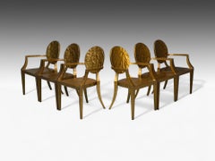 Made Goods, Ferro dorato martellato, Sei sedie da pranzo Daphne, Filippine, XXI secolo.