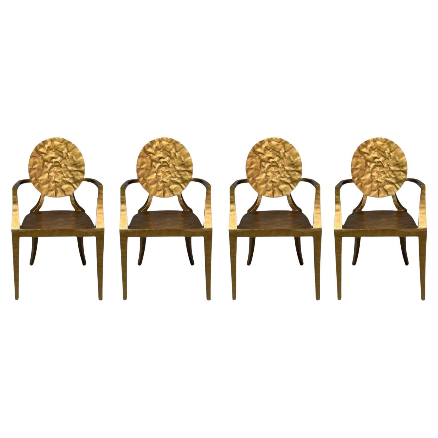 Made Goods, Hierro Dorado Martillado, Seis Sillas de Comedor Daphne, Filipinas, S. XXI en venta