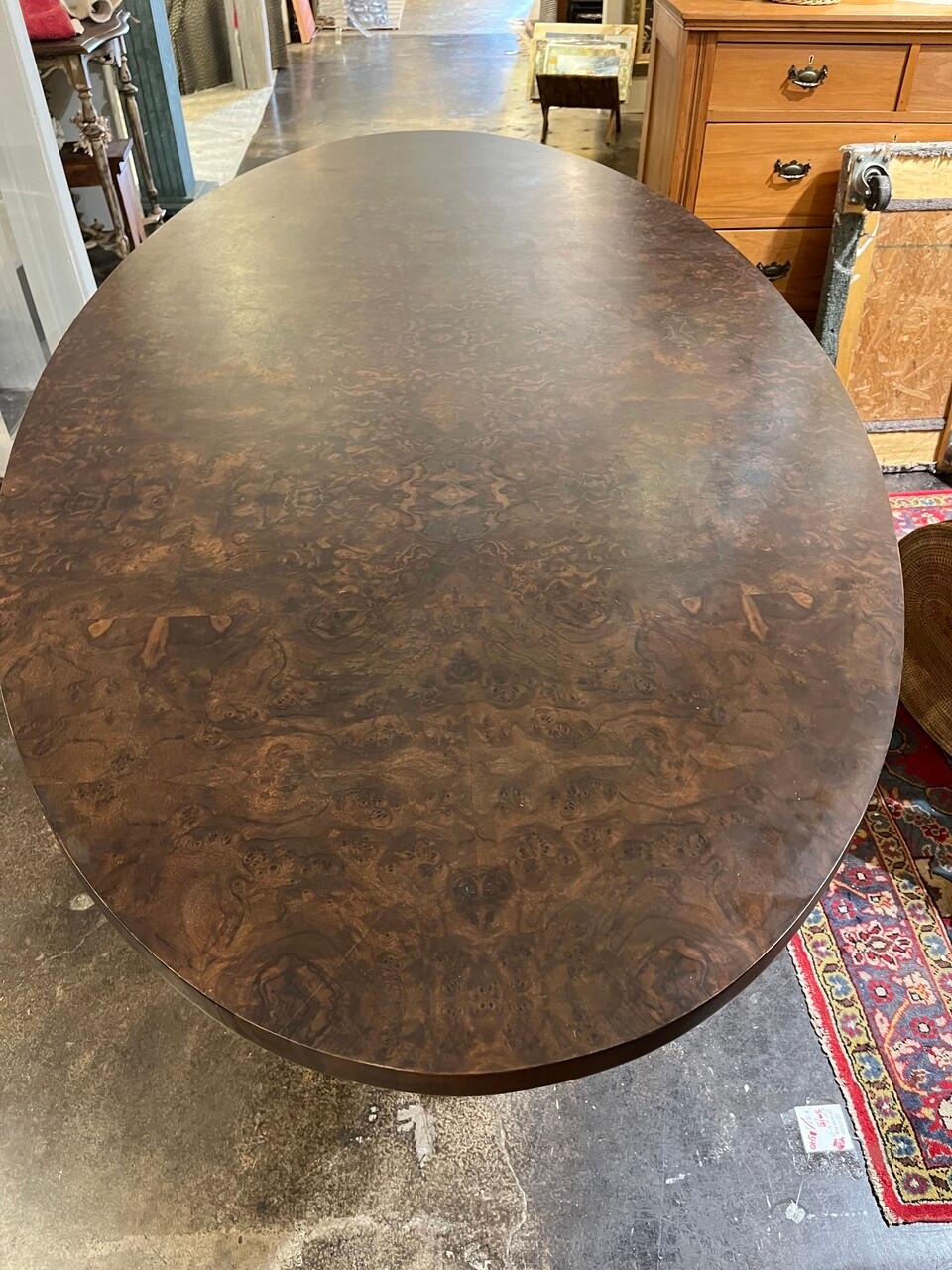 American Made Goods Oval Dining Table with Burl Walnut Veneered Top