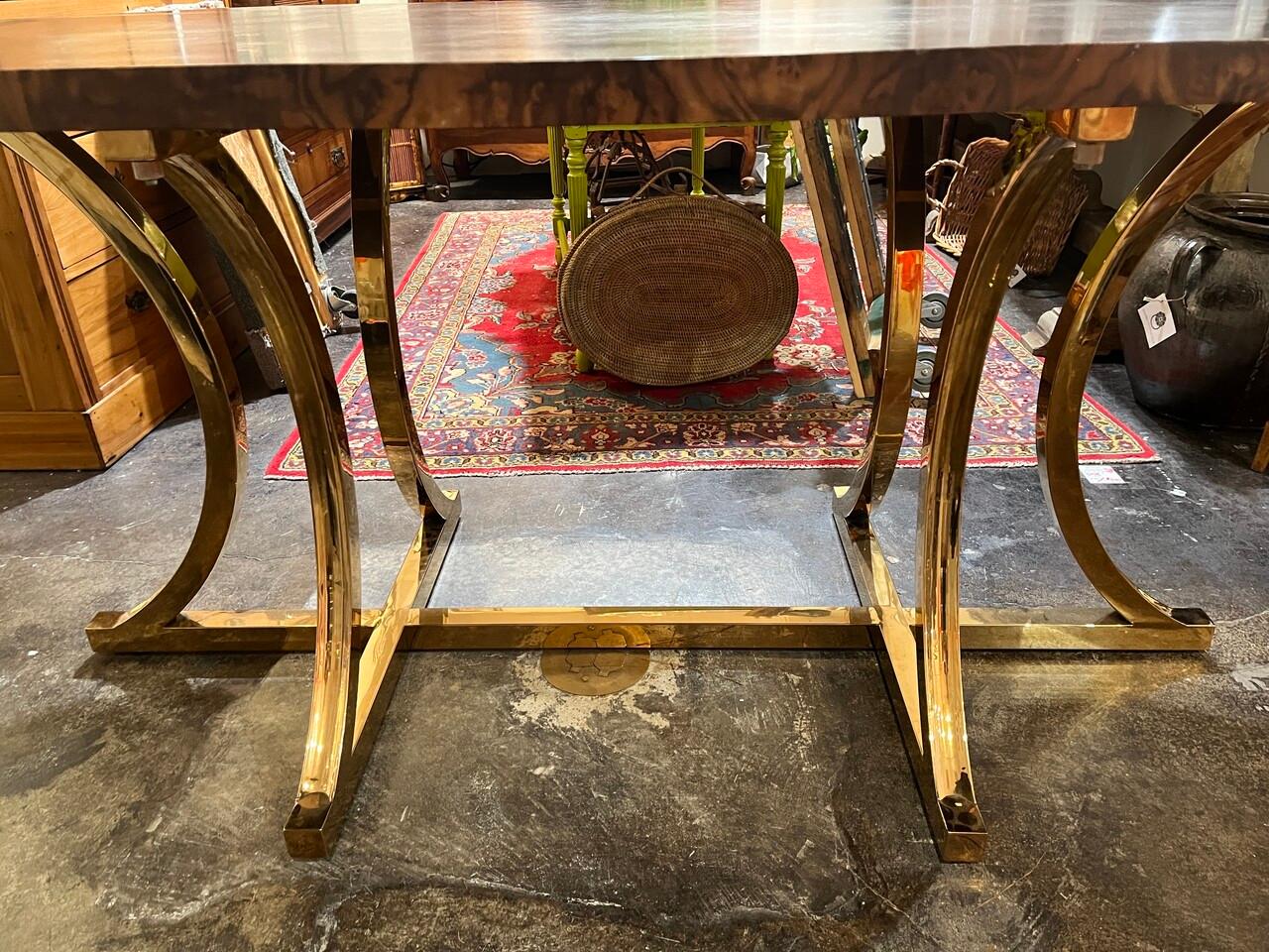 Contemporary Made Goods Oval Dining Table with Burl Walnut Veneered Top