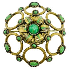 MADE IN AUSTRIA signed gold tone enamel designer brooch