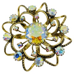 MADE IN AUSTRIA signs gold tone ab rhinestone designer brooch