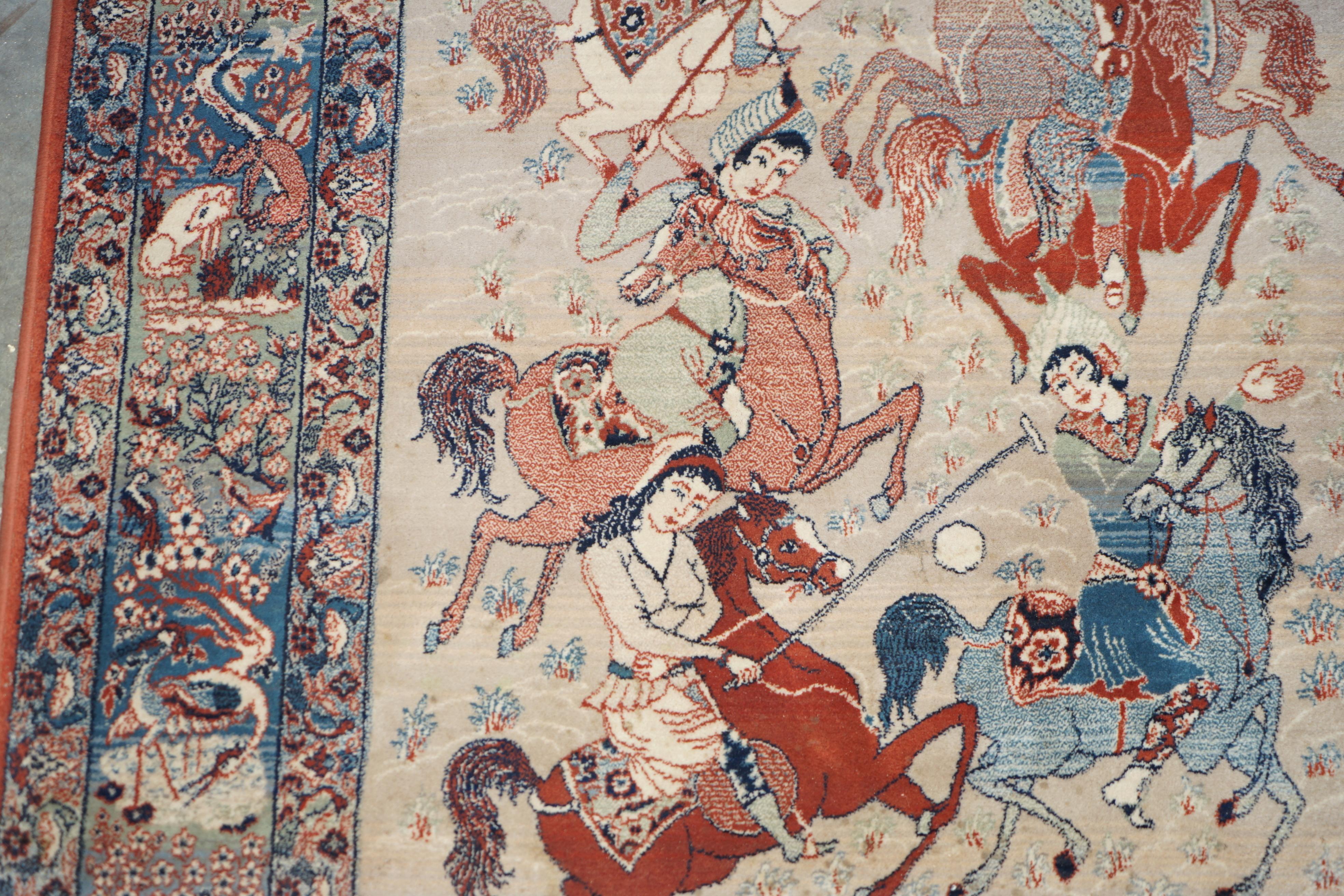 GEFERTIGT IN BELGIEN LOUIS DE POORTERE MUSKABAD TEPPICH INDIANISCHE POLO-SPIEL-SZENE im Zustand „Gut“ im Angebot in West Sussex, Pulborough