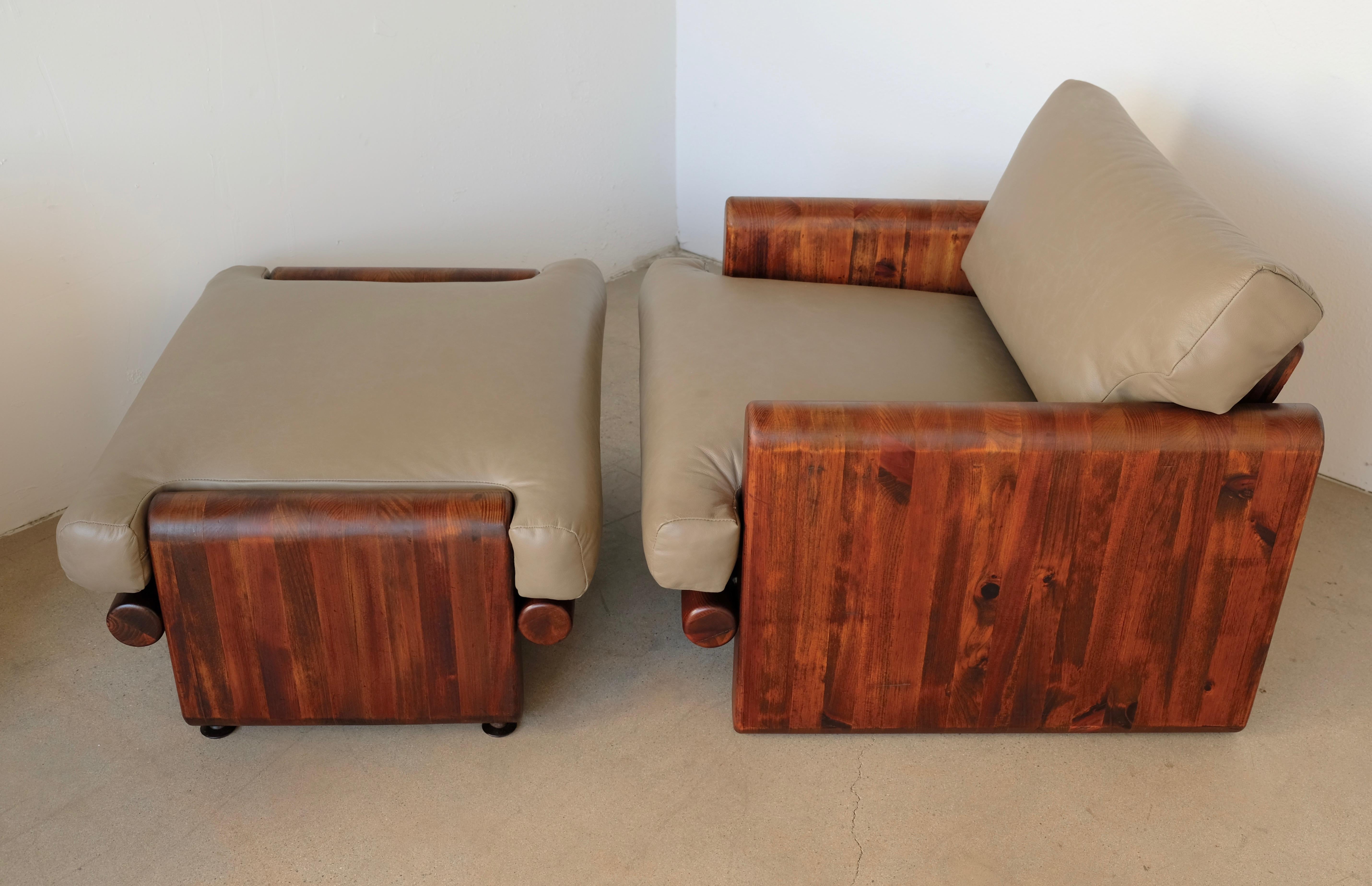 Mid-Century Modern Made in California Wood and Leather Lounge Chair and Ottoman by John Caldwell