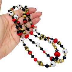 MADE IN CZECHOSLOVAKIA signed vintage gold tone art glass beaded necklace