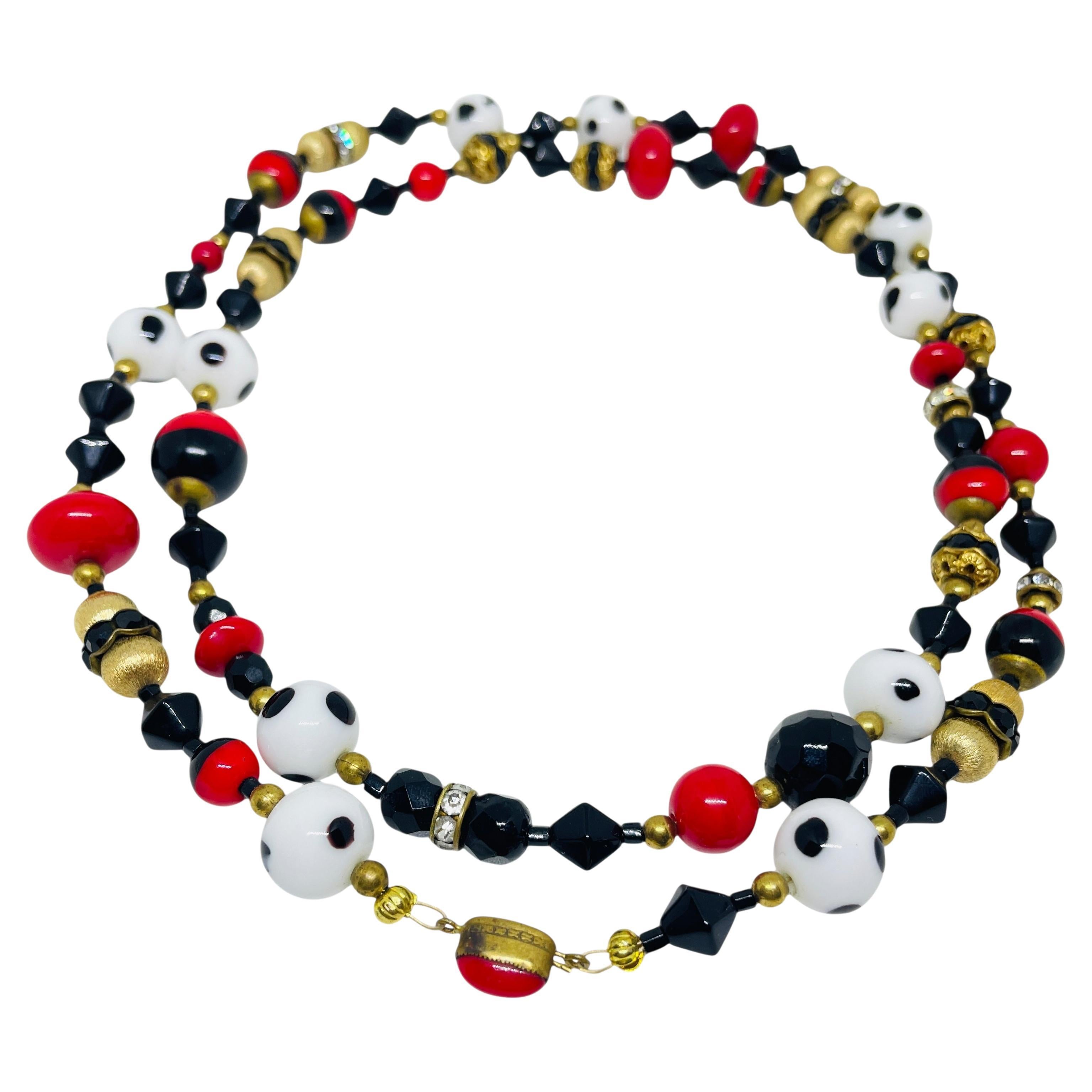 MADE IN CZECHOSLOVAKIA signed vintage gold tone art glass beaded necklace