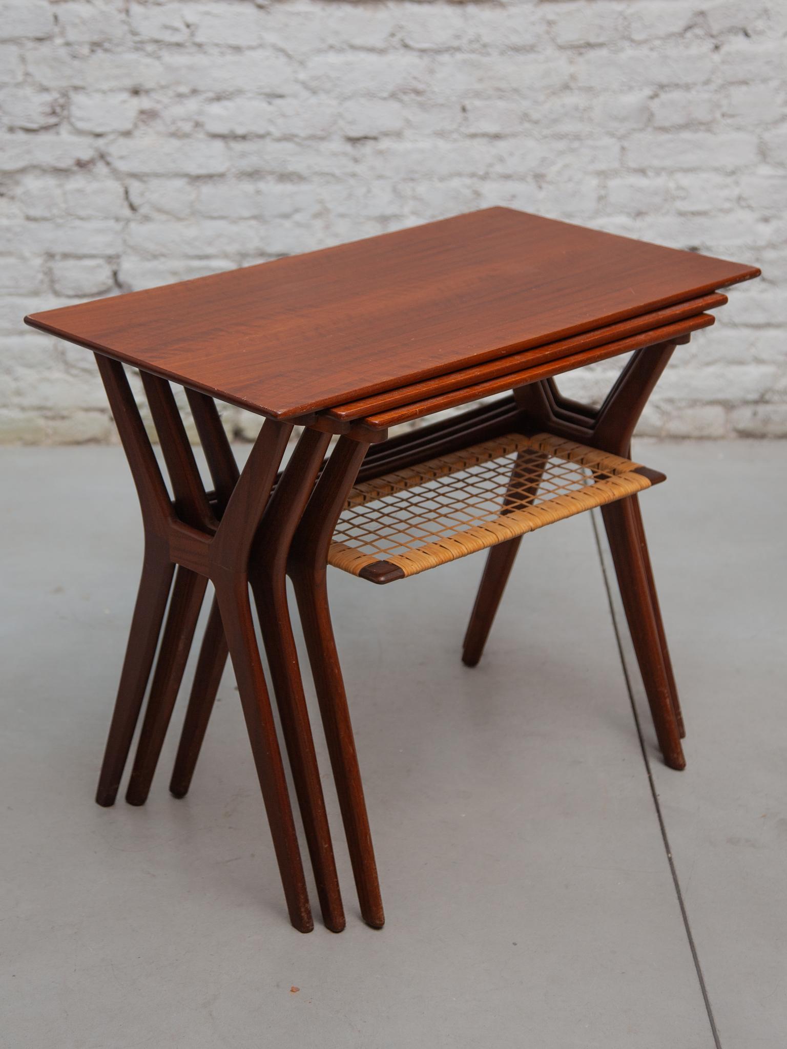 Scandinavian Modern Made in Denmark Set of Three Teak Nesting Tables, Designed by Johannes Andersen