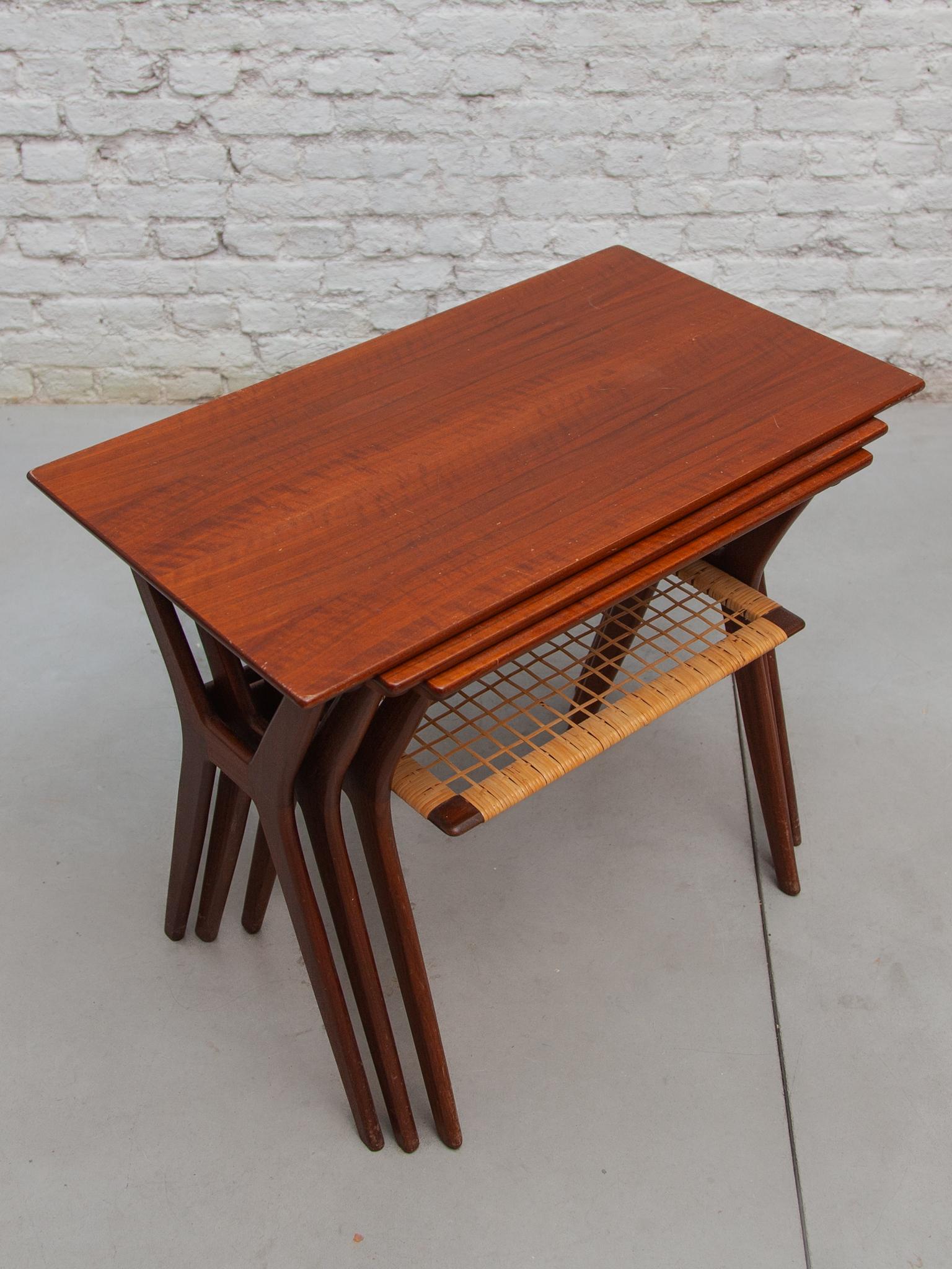 Danish Made in Denmark Set of Three Teak Nesting Tables, Designed by Johannes Andersen