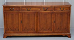 Made in England Bradley Furniture Burr Yew Wood Triple Drawer Sideboard Cupboard