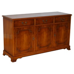 Vintage Made in England Bradley Furniture Burr Yew Wood Triple Drawer Sideboard Cupboard