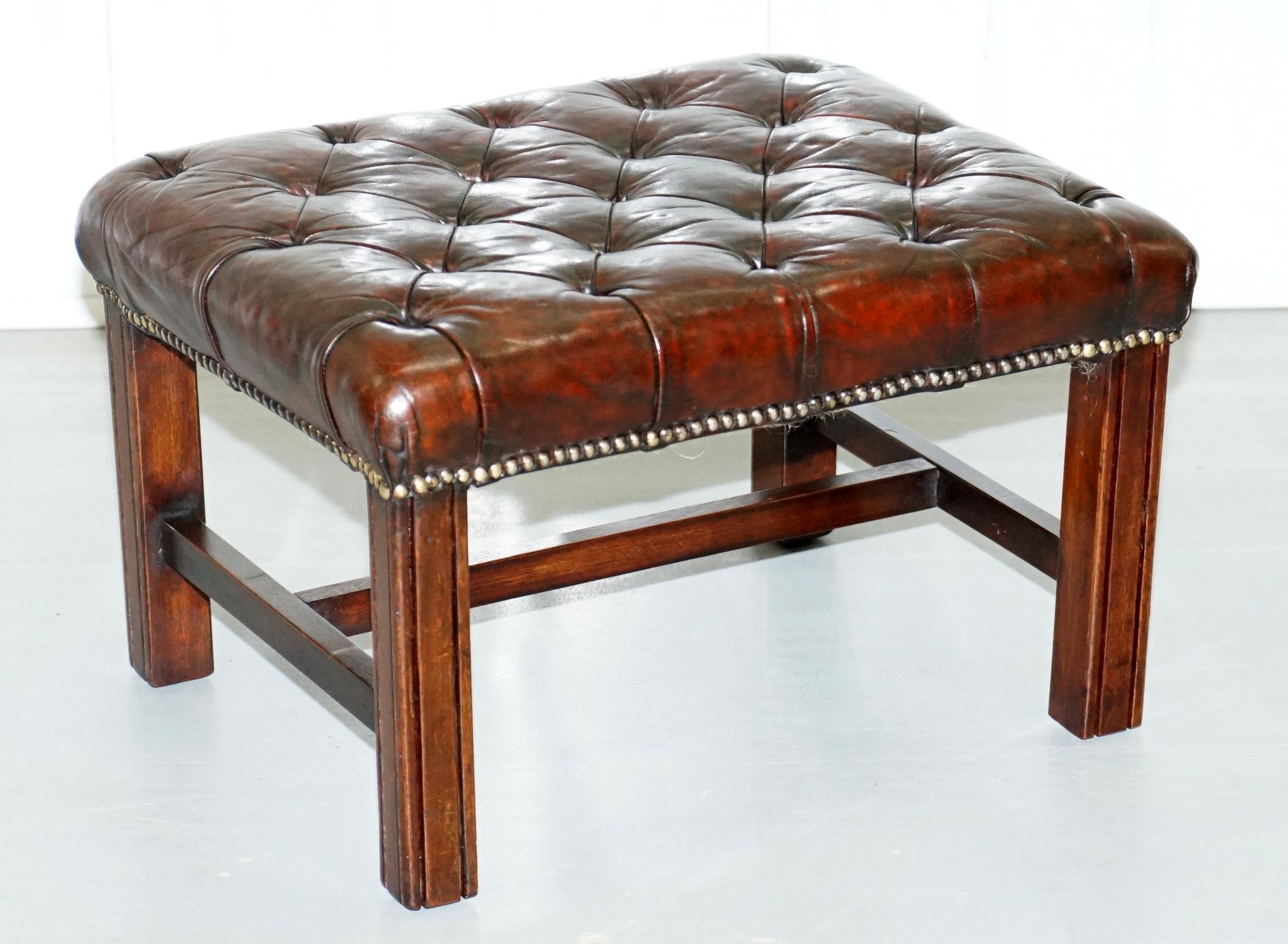 Made in England Chesterfield Leather Wingback Claw & Ball Armchair and Footstool 8