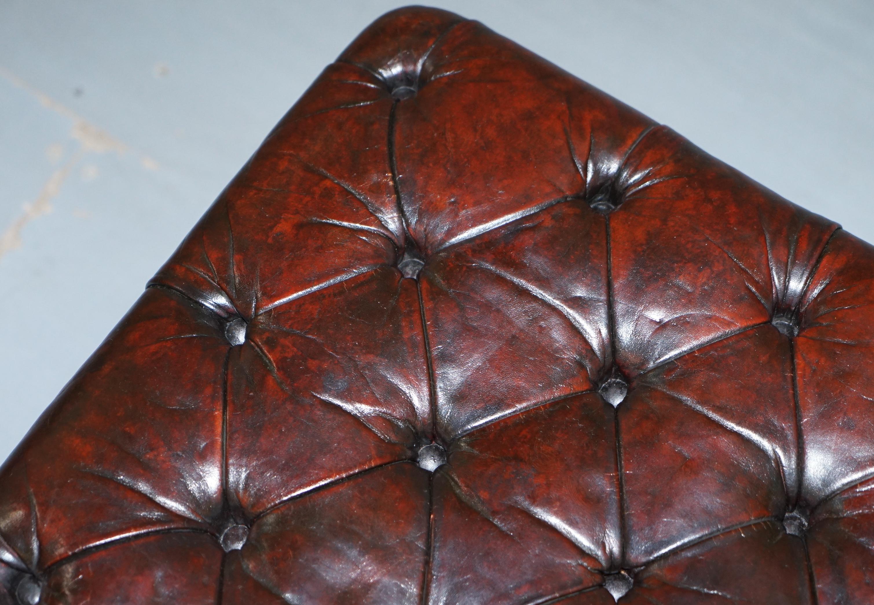 Made in England Chesterfield Leather Wingback Claw & Ball Armchair and Footstool 10