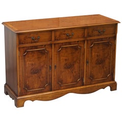 Vintage Made in England Craft Furniture Burr Yew Wood Triple Drawer Sideboard Cupboard