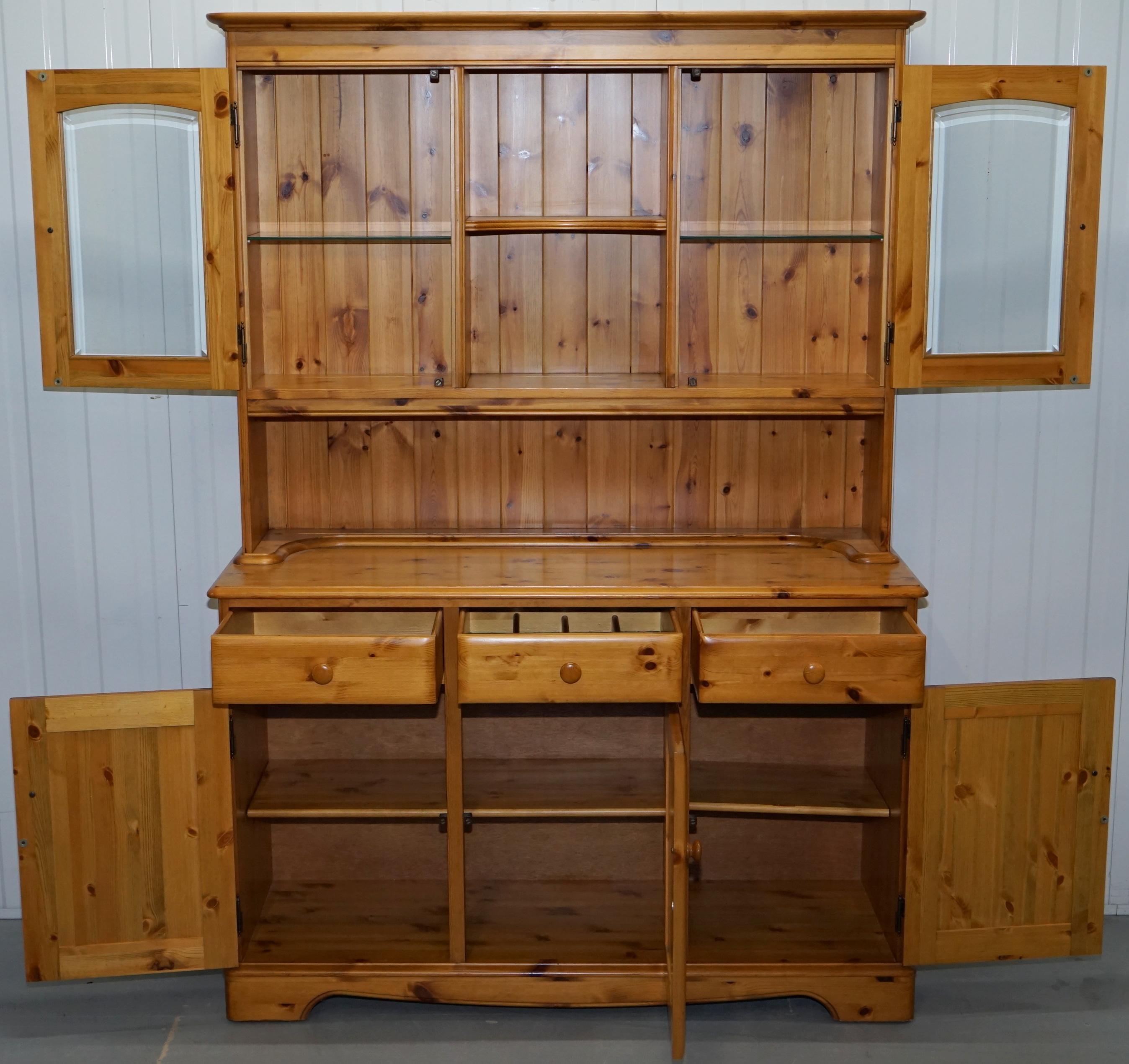 Hand-Carved Made in England Ducal Glass Shelved Welsh Dressers Display Bookcases Cabinet