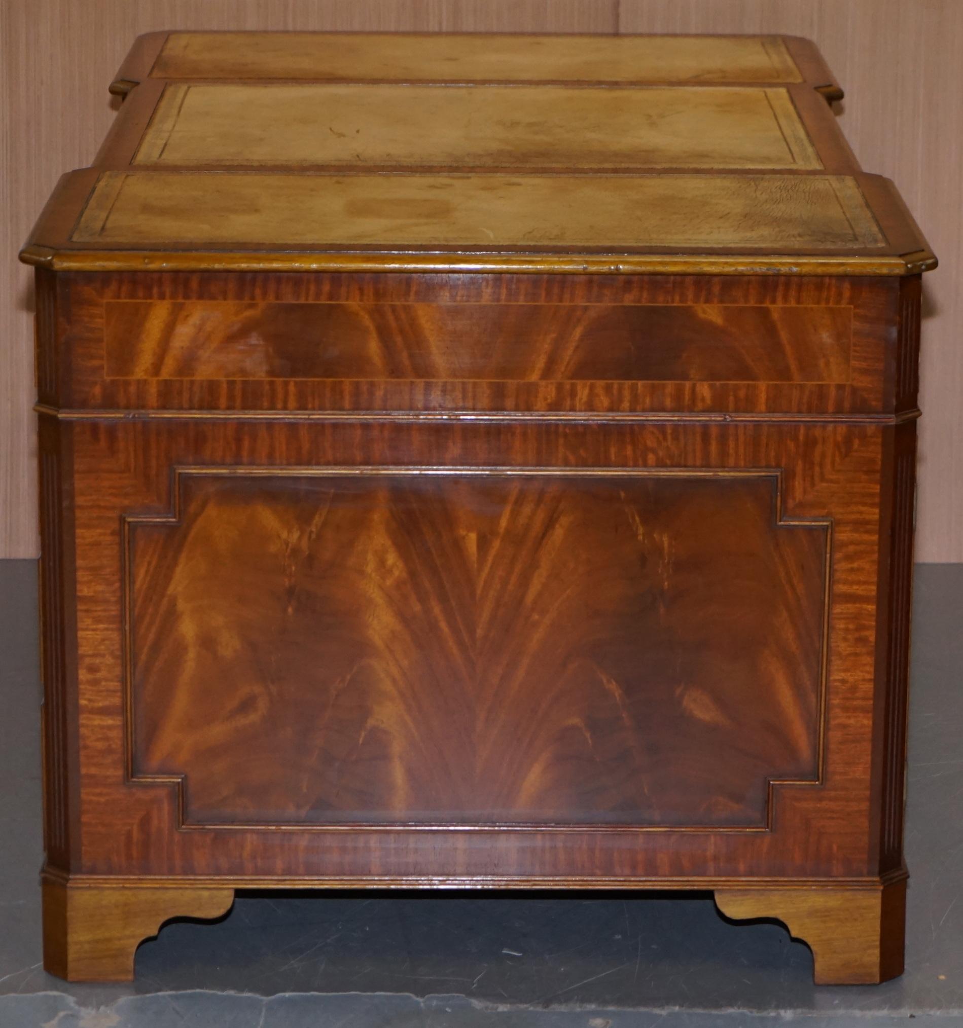 Made in England E.G Hudson Mahogany Leather Partner Desk Sliding Mouse Shelves 5