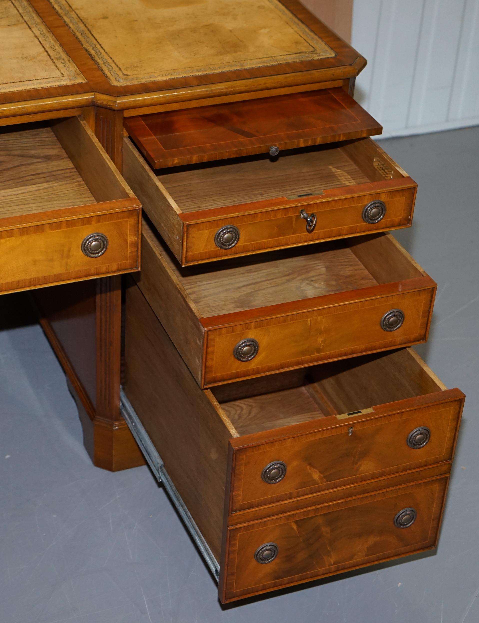 Made in England E.G Hudson Mahogany Leather Partner Desk Sliding Mouse Shelves 8