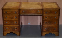 Made in England E.G Hudson Mahogany Leather Partner Desk Sliding Mouse Shelves