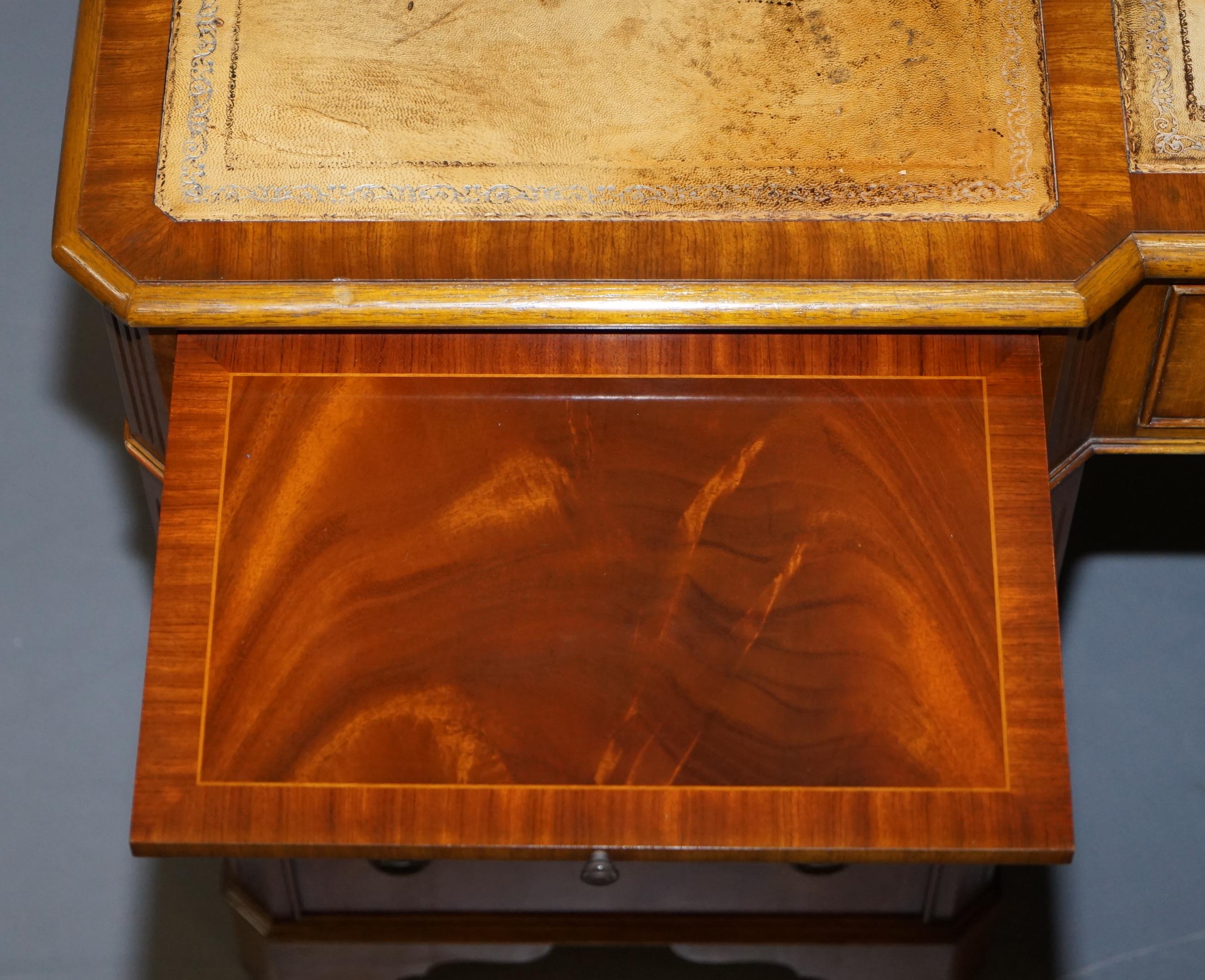 Made in England E.G Hudson Mahogany Leather Partner Desk Sliding Mouse Shelves 14