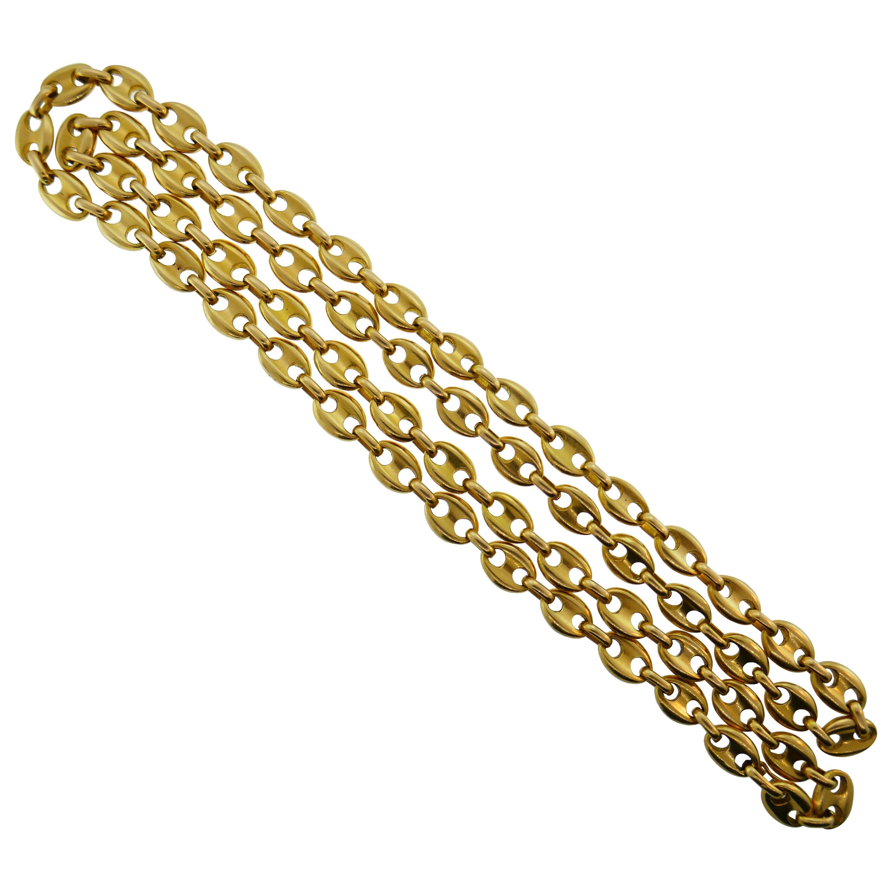 Made in France 18 Karat Yellow Gold Mariner Chain Necklace Vintage, circa 1970s