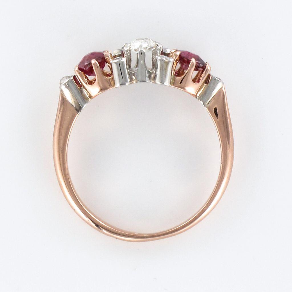 Made in France 19th Century Ruby Diamonds 18 Karat Rose Gold Garter Ring 5