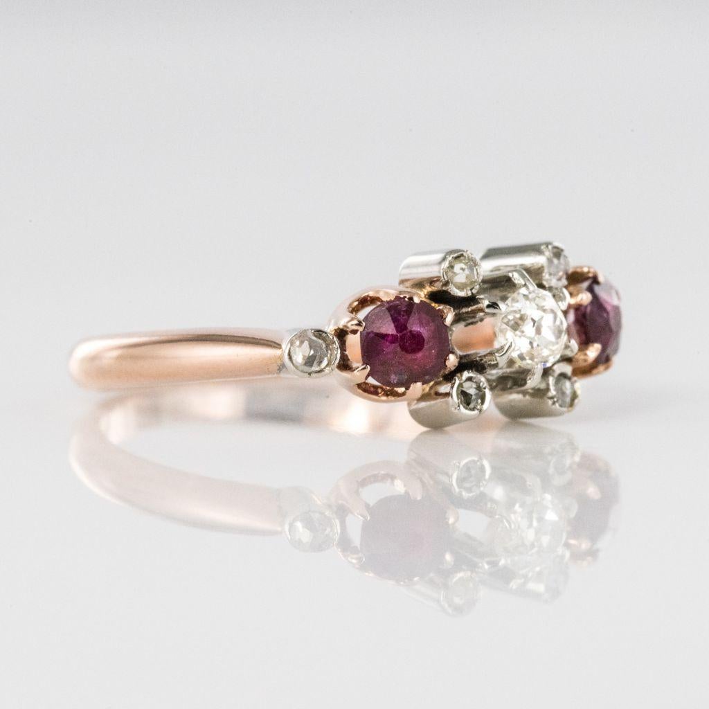 Made in France 19th Century Ruby Diamonds 18 Karat Rose Gold Garter Ring 6