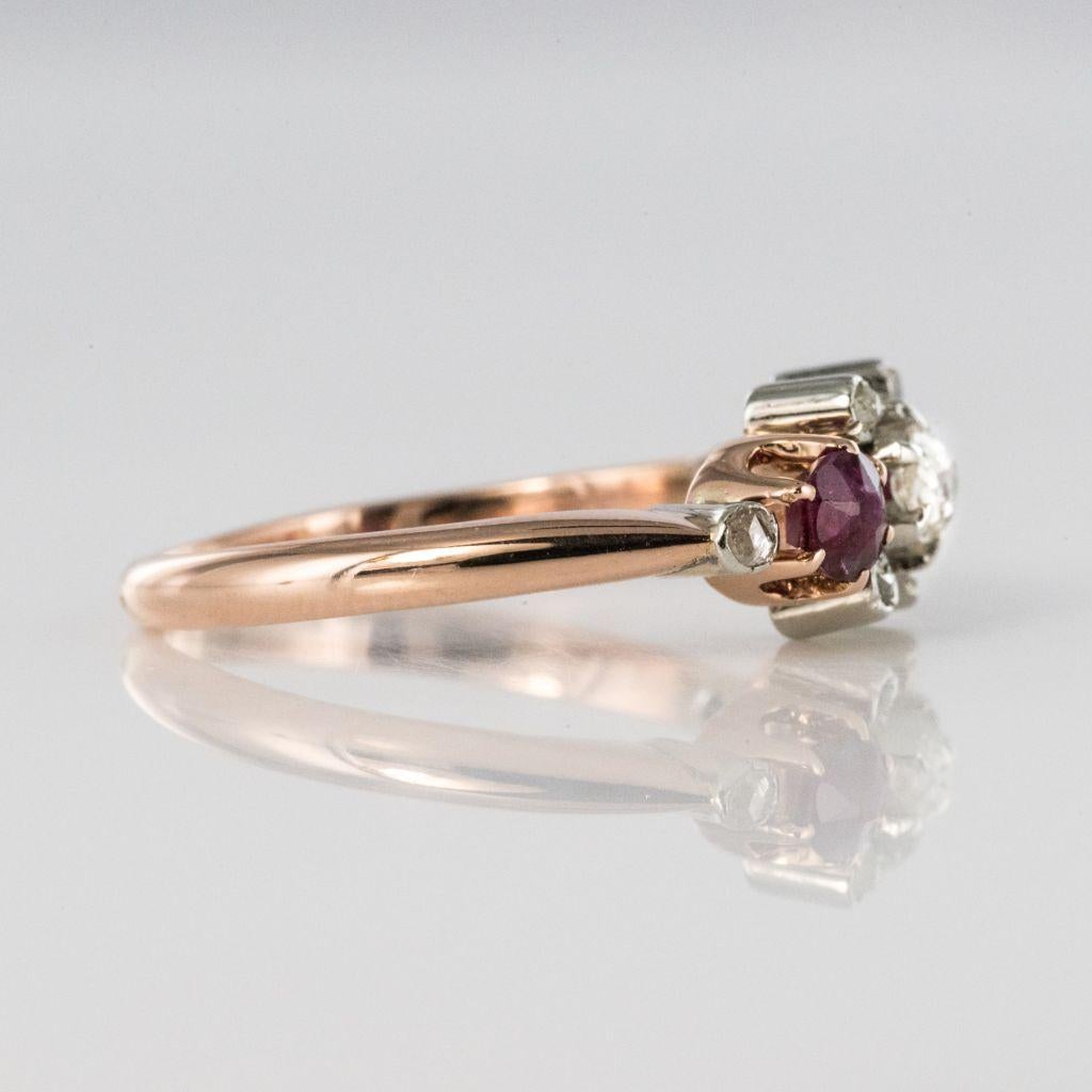 Made in France 19th Century Ruby Diamonds 18 Karat Rose Gold Garter Ring 7