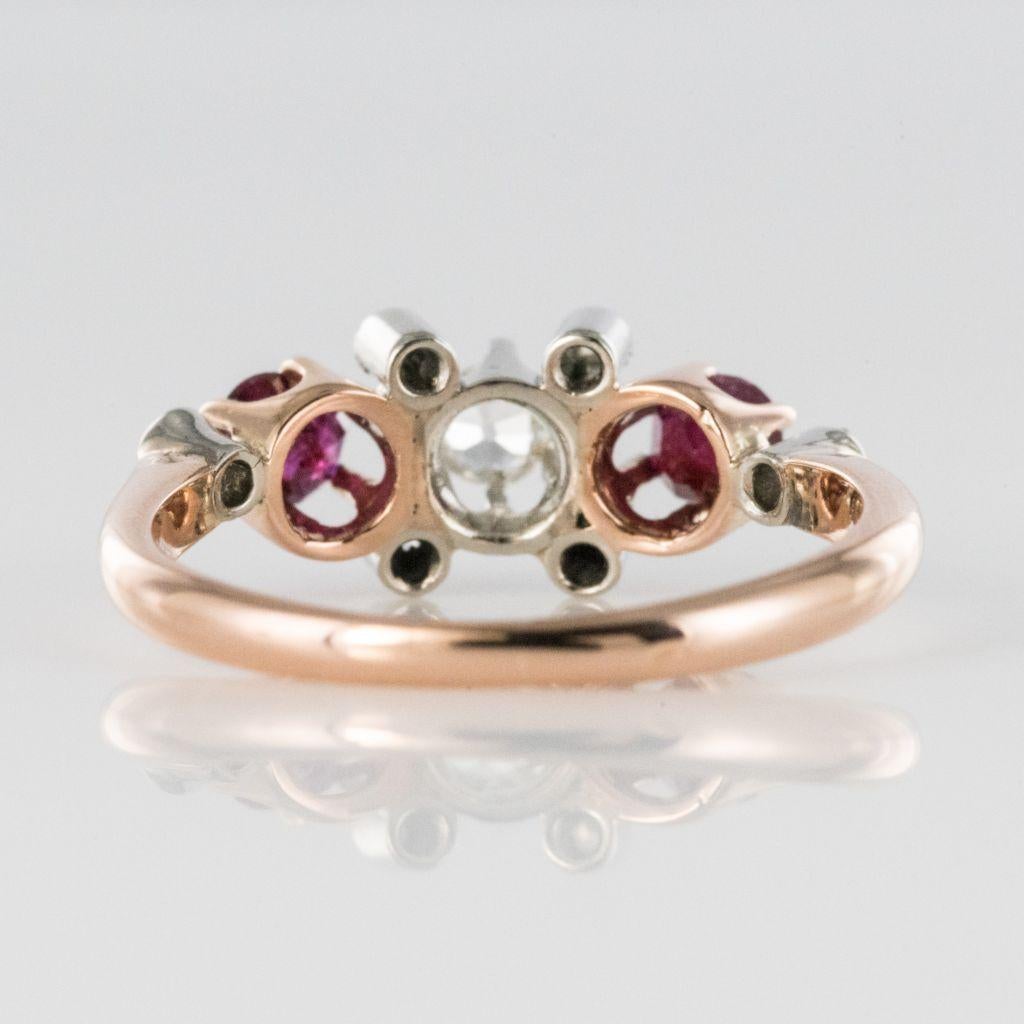 Made in France 19th Century Ruby Diamonds 18 Karat Rose Gold Garter Ring 8