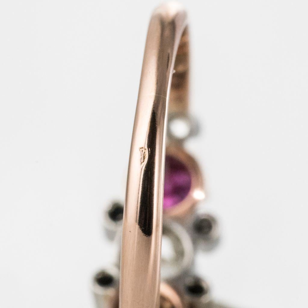 Made in France 19th Century Ruby Diamonds 18 Karat Rose Gold Garter Ring 9