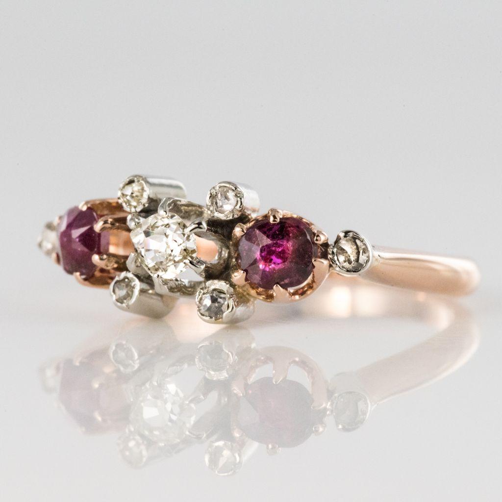 Napoleon III Made in France 19th Century Ruby Diamonds 18 Karat Rose Gold Garter Ring