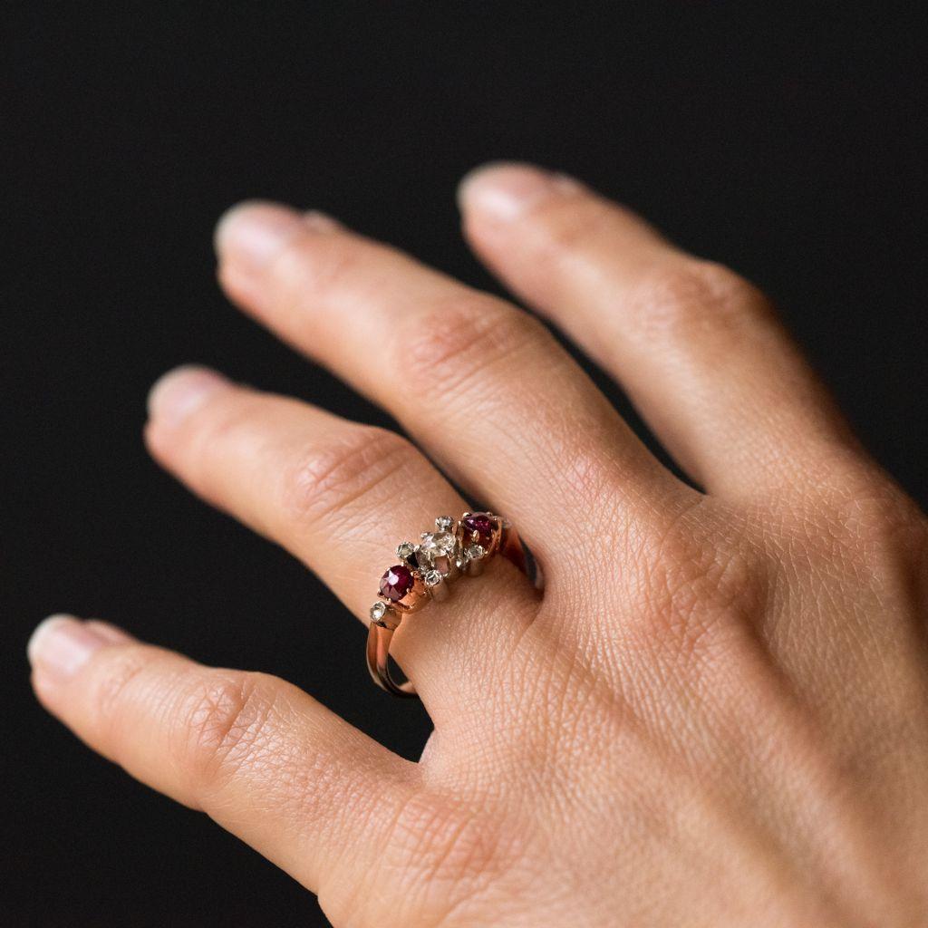 Women's Made in France 19th Century Ruby Diamonds 18 Karat Rose Gold Garter Ring
