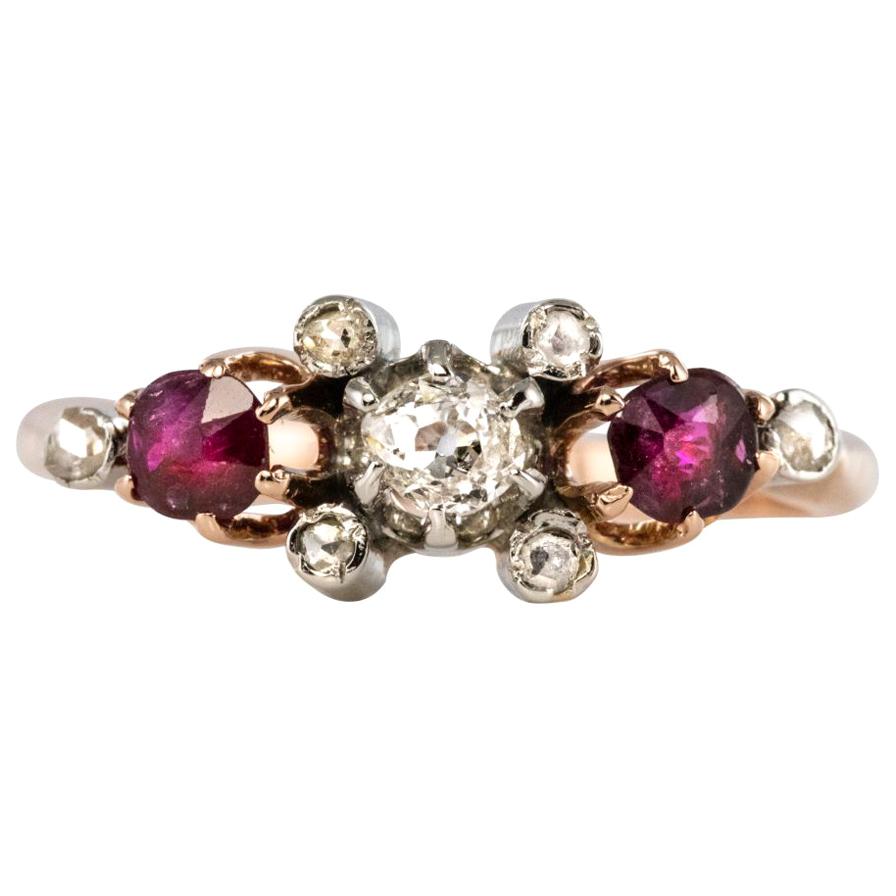 Made in France 19th Century Ruby Diamonds 18 Karat Rose Gold Garter Ring