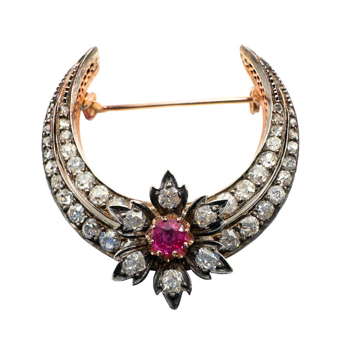 French Cut Made in France Diamond and Ruby Detachable Brooch – Circa 1860’s For Sale