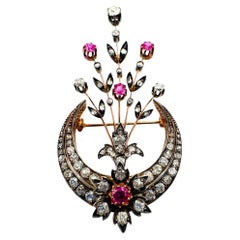Used Made in France Diamond and Ruby Detachable Brooch – Circa 1860’s