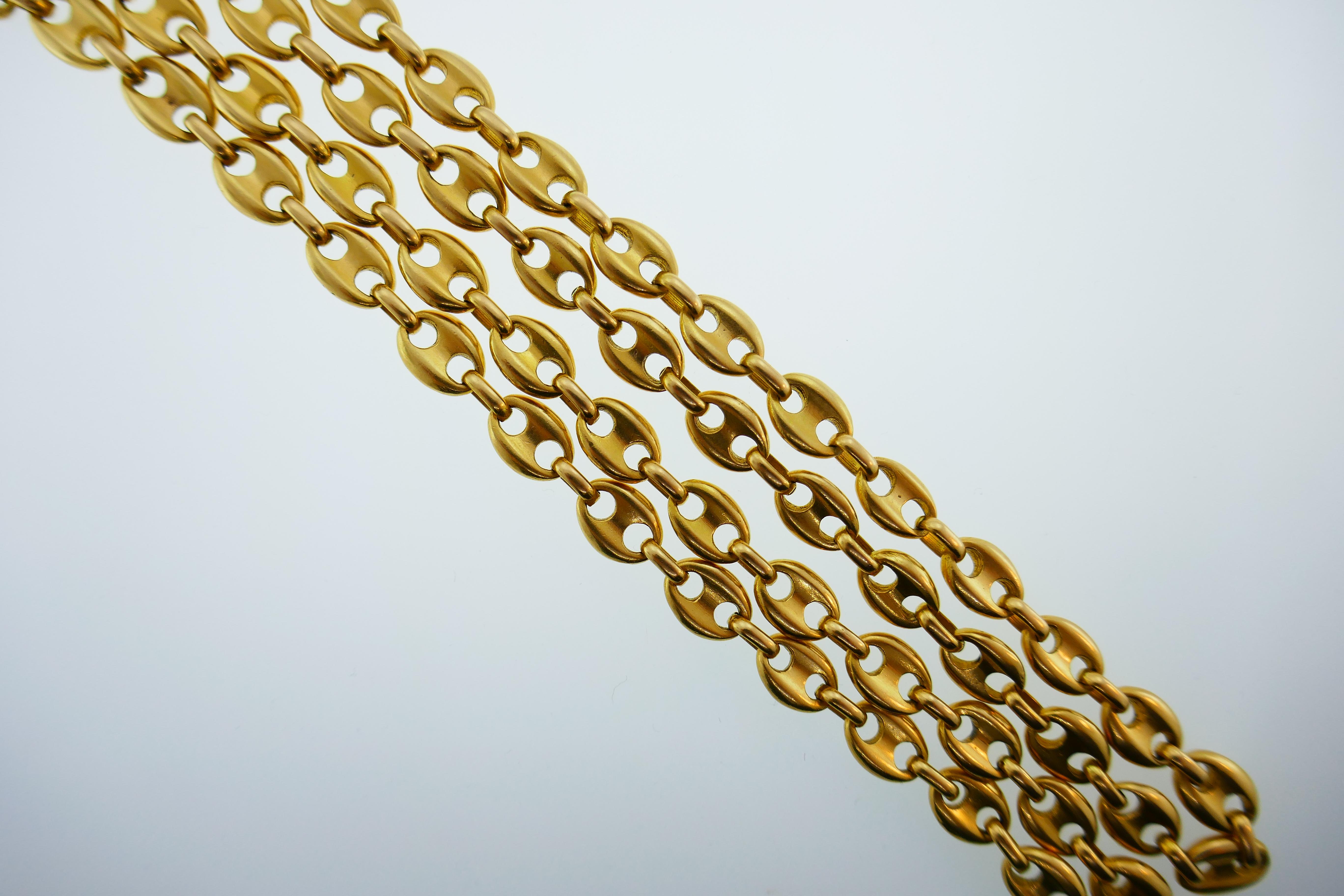 Made in France 18 Karat Yellow Gold Mariner Chain Necklace Vintage, circa 1970s 1