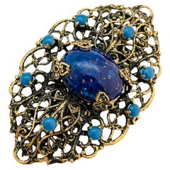 MADE IN GERMANY broche vintage de cristal lapislázuli dorado firmado de diseño