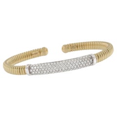 Made in Italy 18 Karat Yellow Gold 1.70 Cttw Diamond Pave' Cuff Bangle Bracelet
