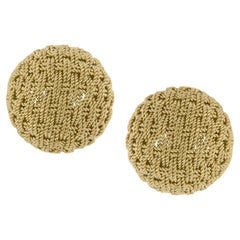 Made in Italy 18 Karat Yellow Gold Basket Weave Button Stud Earrings