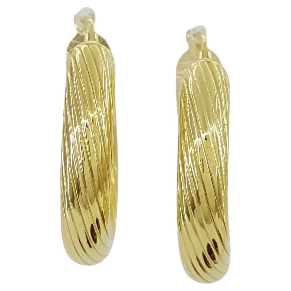  Coppia di orecchini a cerchio tondi intrecciati in oro giallo 18 carati. 



Gli orecchini pesano 3,1 grammi, hanno un diametro di 26,3 mm o 1 pollice e uno spessore di 5 mm. 

Entrambi gli orecchini recano il timbro 