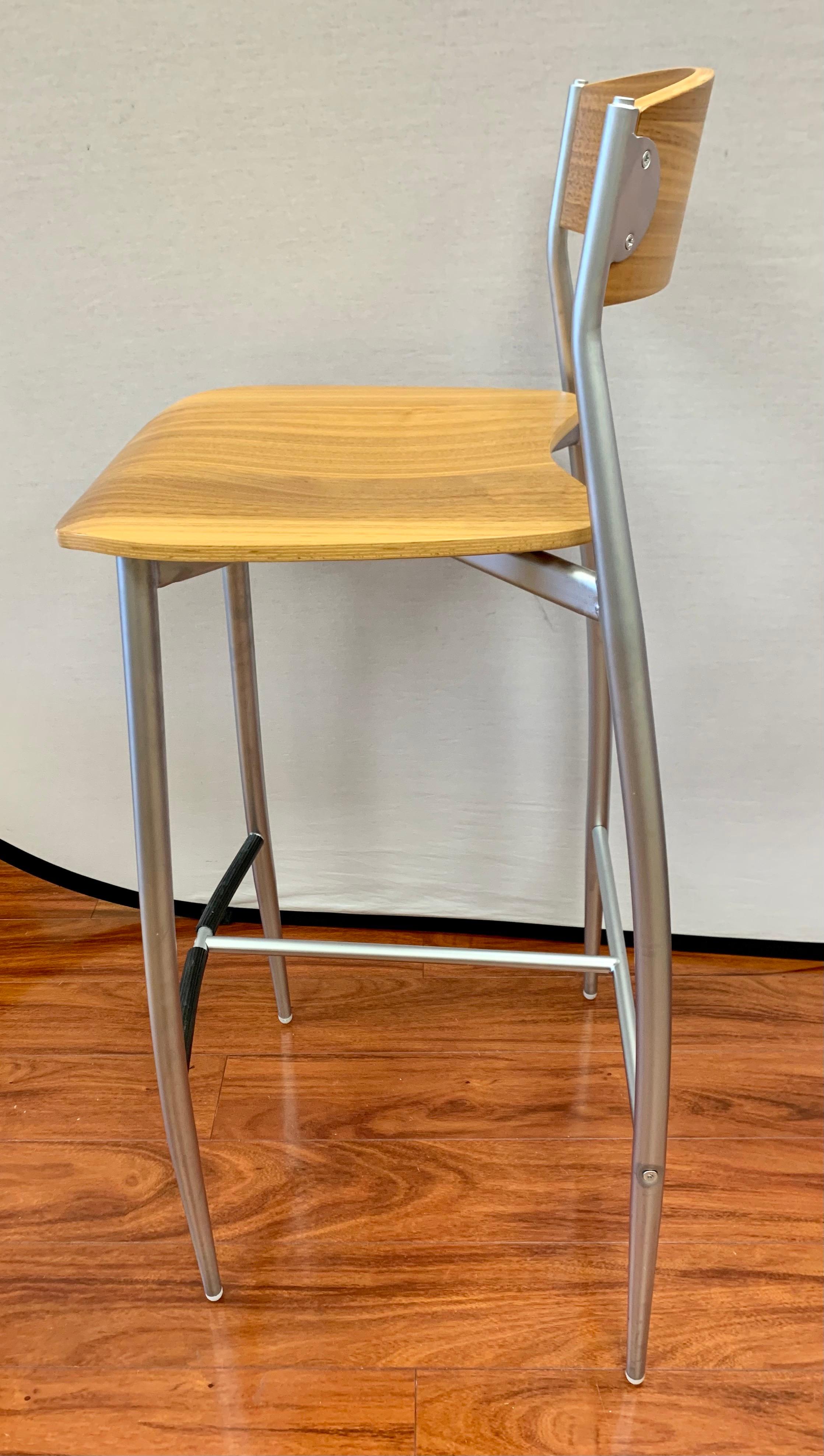 Italian Made in Italy by Altek Set of 4 Steel and Maple Bar Stools Design within Reach