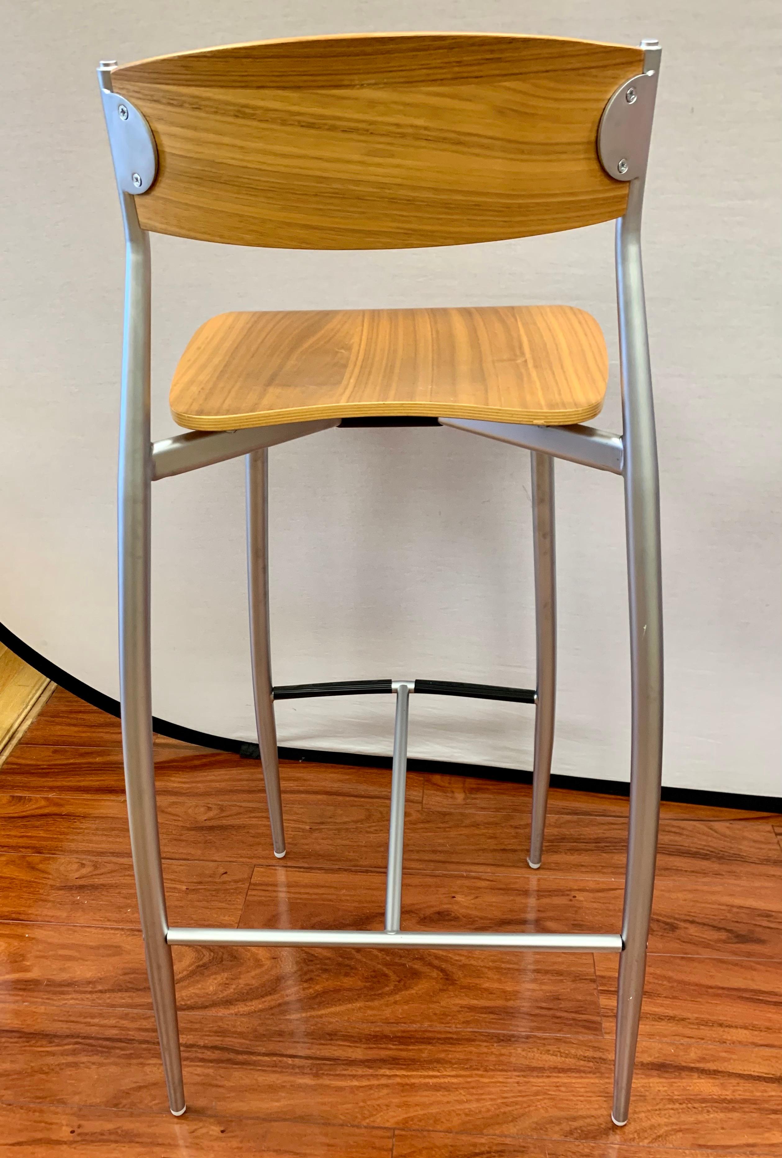 Made in Italy by Altek Set of 4 Steel and Maple Bar Stools Design within Reach In Good Condition In West Hartford, CT