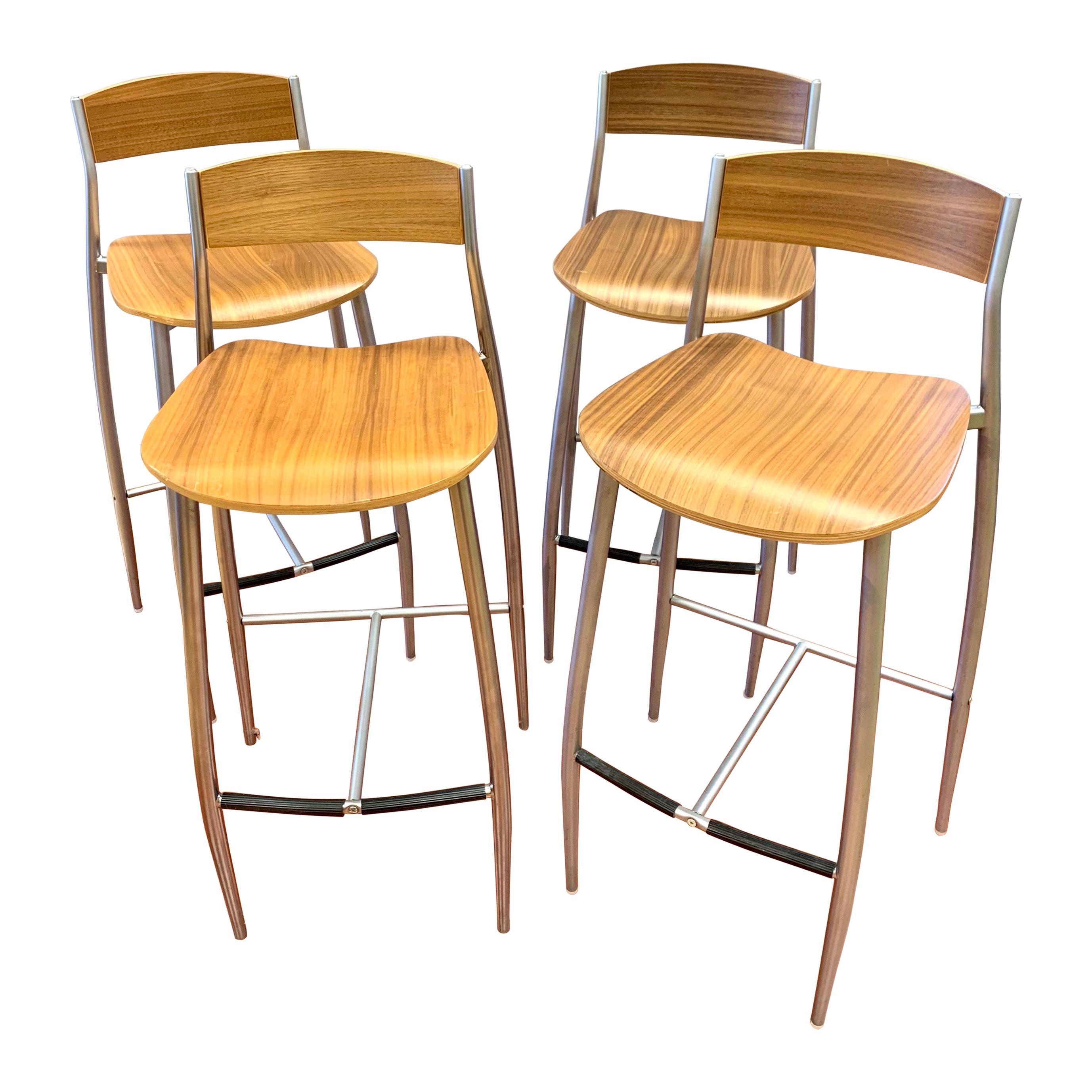 Made in Italy by Altek Set of 4 Steel and Maple Bar Stools Design within Reach