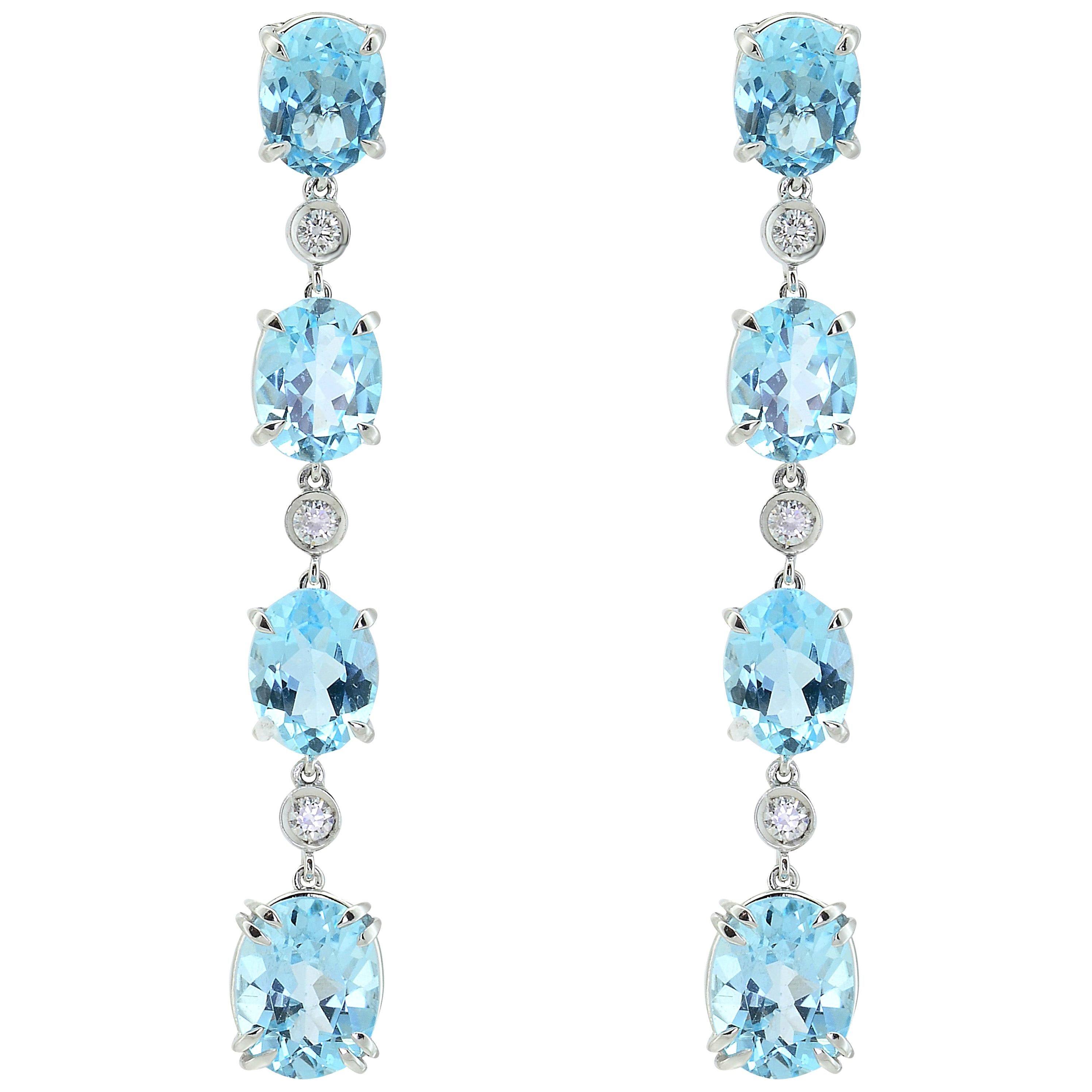Diamond Blue Topaz 18 Karat White Gold Pendant Earrings