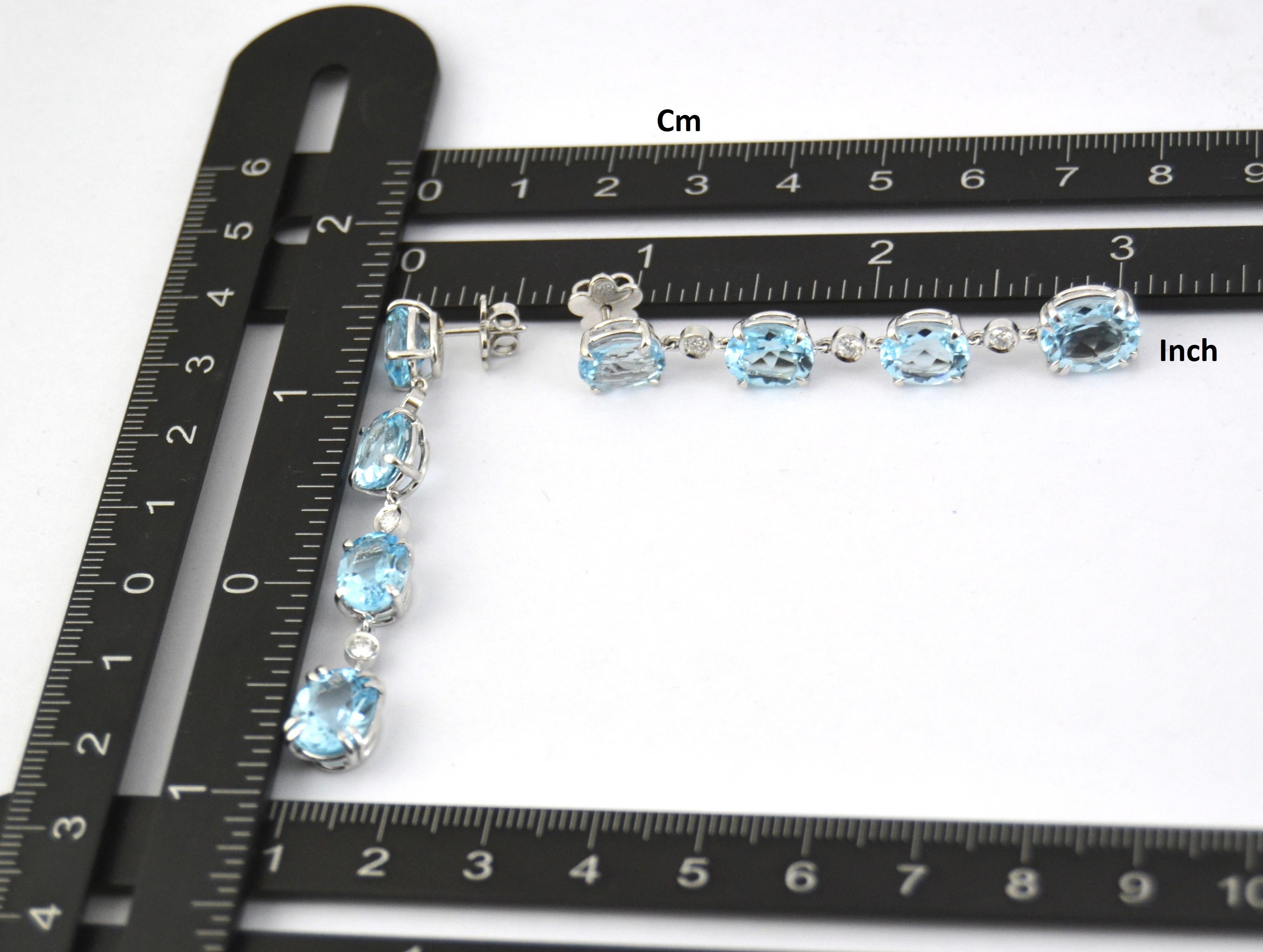 Diamond Blue Topaz 18 Karat White Gold Pendant Earrings In New Condition In Valenza , IT