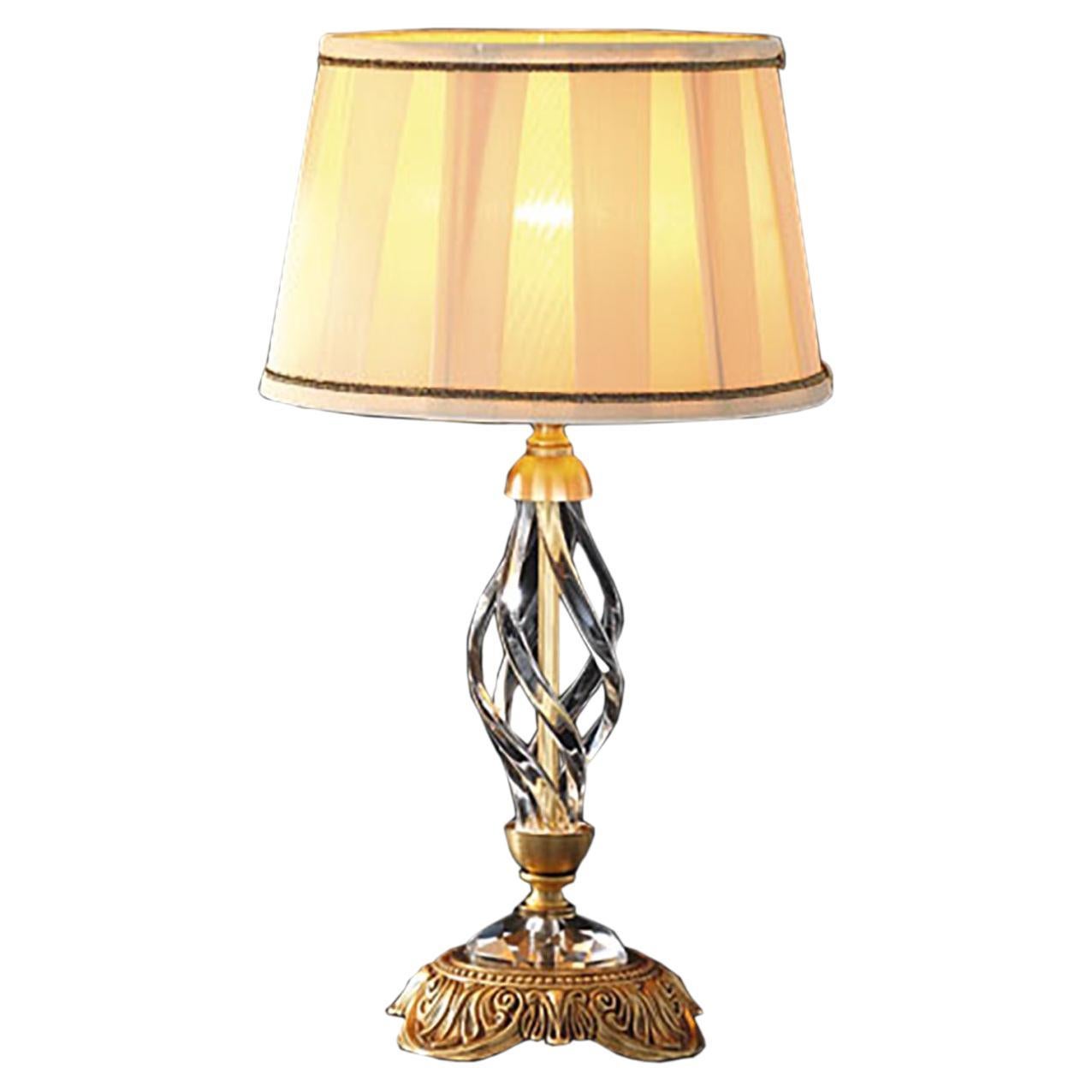 Lampada da tavolo a 1 luce con finitura dorata e cristallo trasparente Made in Italy in vendita