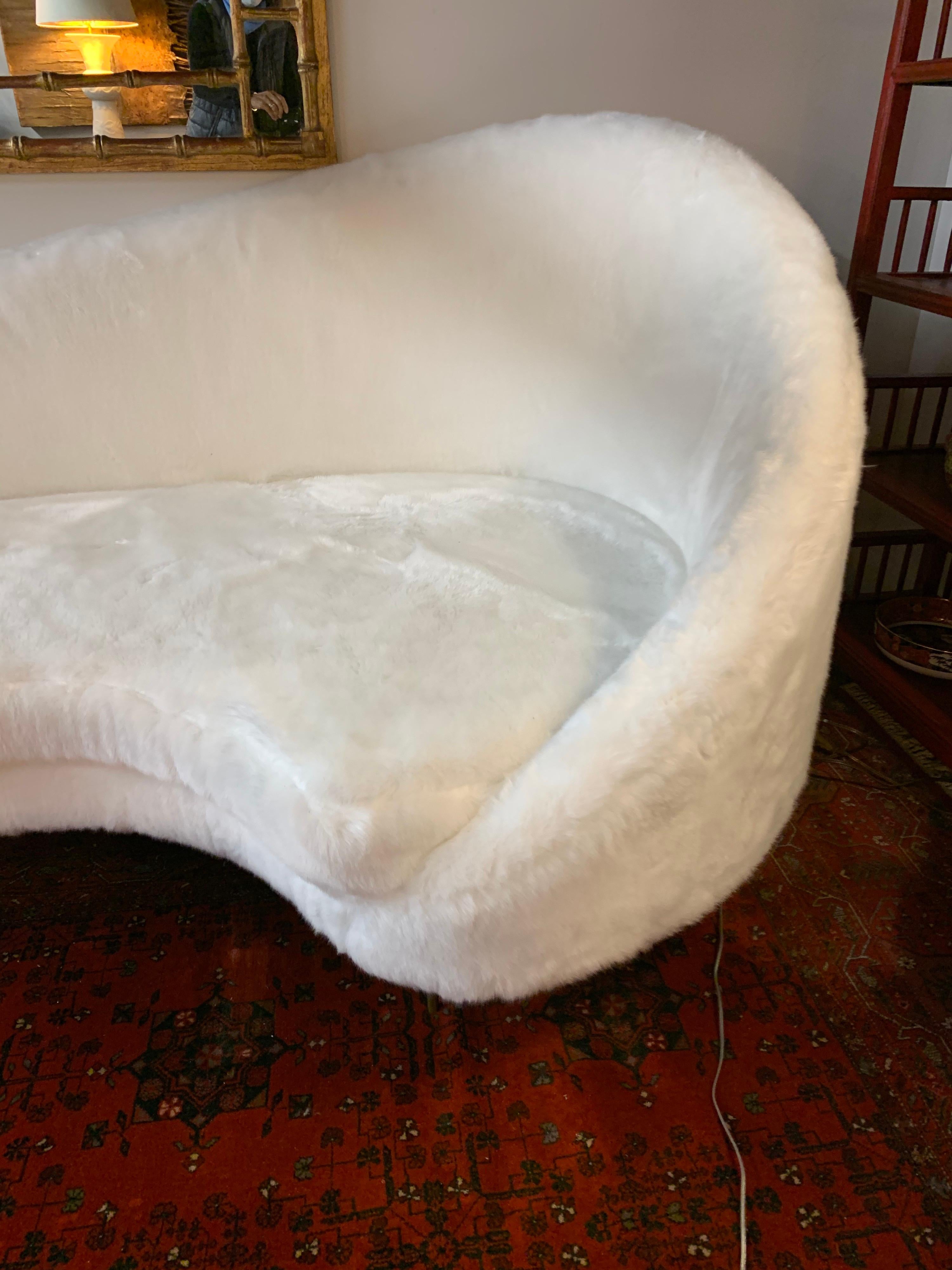 Made in Italy Sculptural Sofa with Mongolian Fur White Upholstery In Good Condition In West Hartford, CT